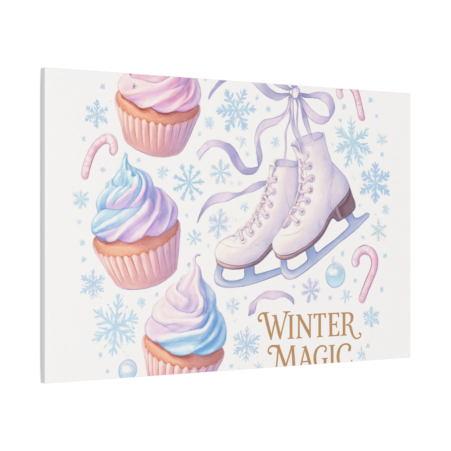 Winter Magic Party Canvas — Ice Skates & Cupcakes Matte Wall Art