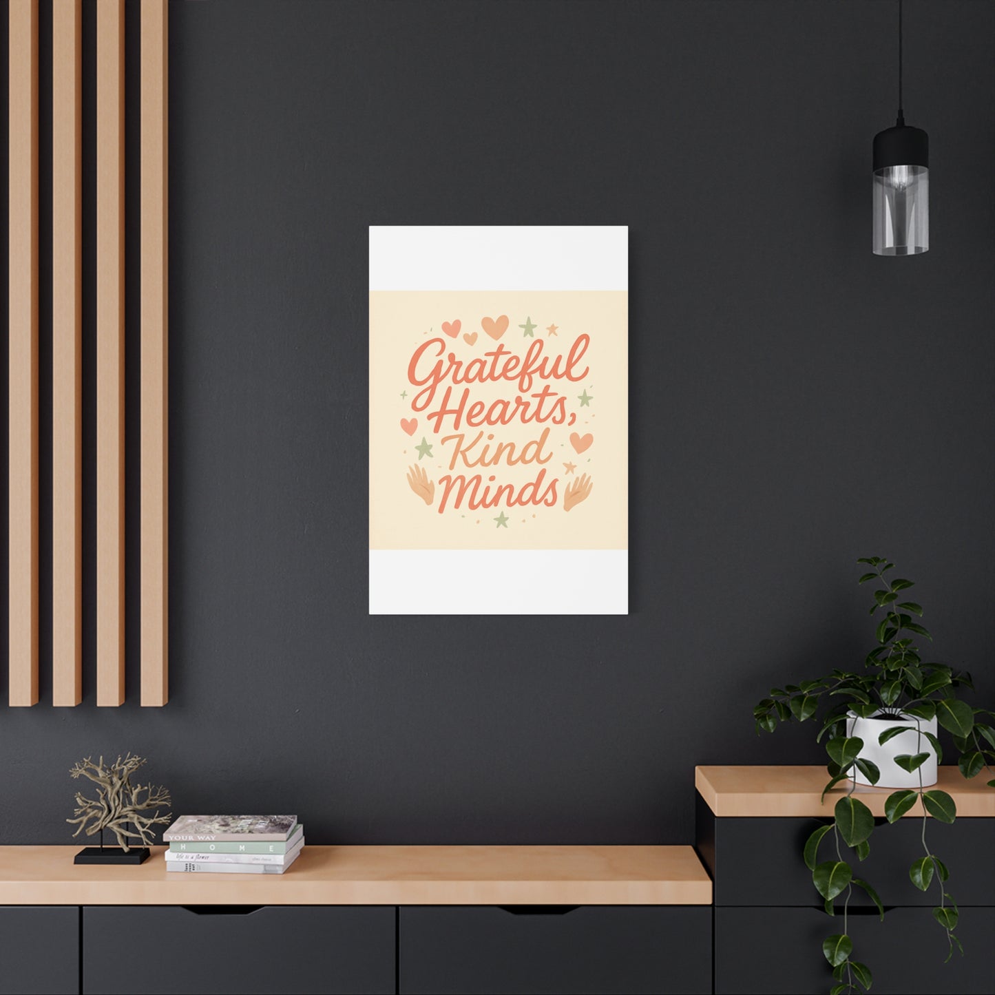 Grateful Hearts Kind Minds Canvas Wall Art — Inspirational Quote Matte Canvas