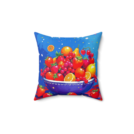 Fruit Bowl Decorative Pillow — Vibrant Still Life Kitchen Cushion