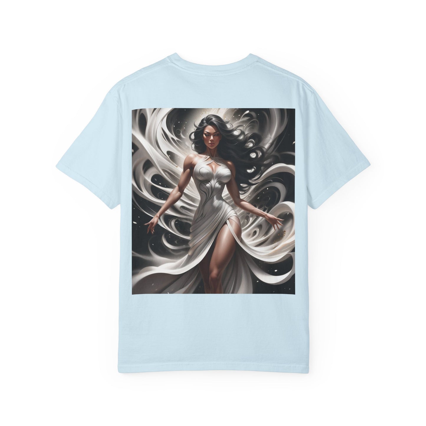 Goddess Art T-Shirt — Elegant White-Draped Fantasy Woman Print