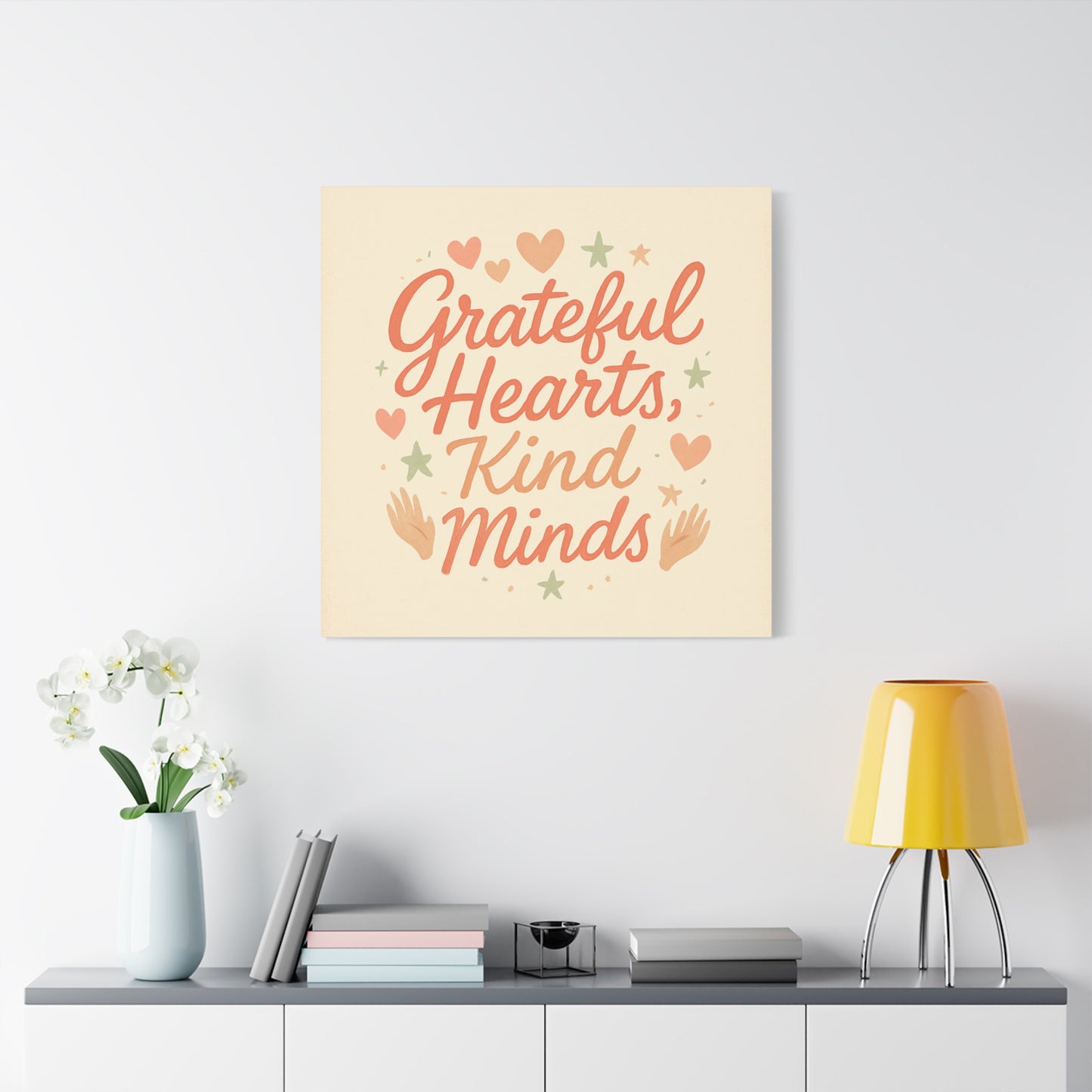 Grateful Hearts Kind Minds Canvas Wall Art — Inspirational Quote Matte Canvas