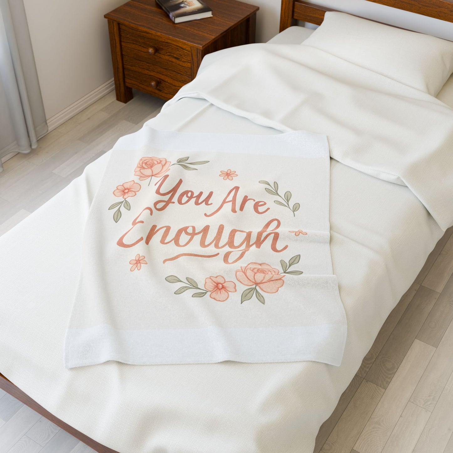Inspirational Velveteen Plush Blanket — “You Are Enough” Floral Throw