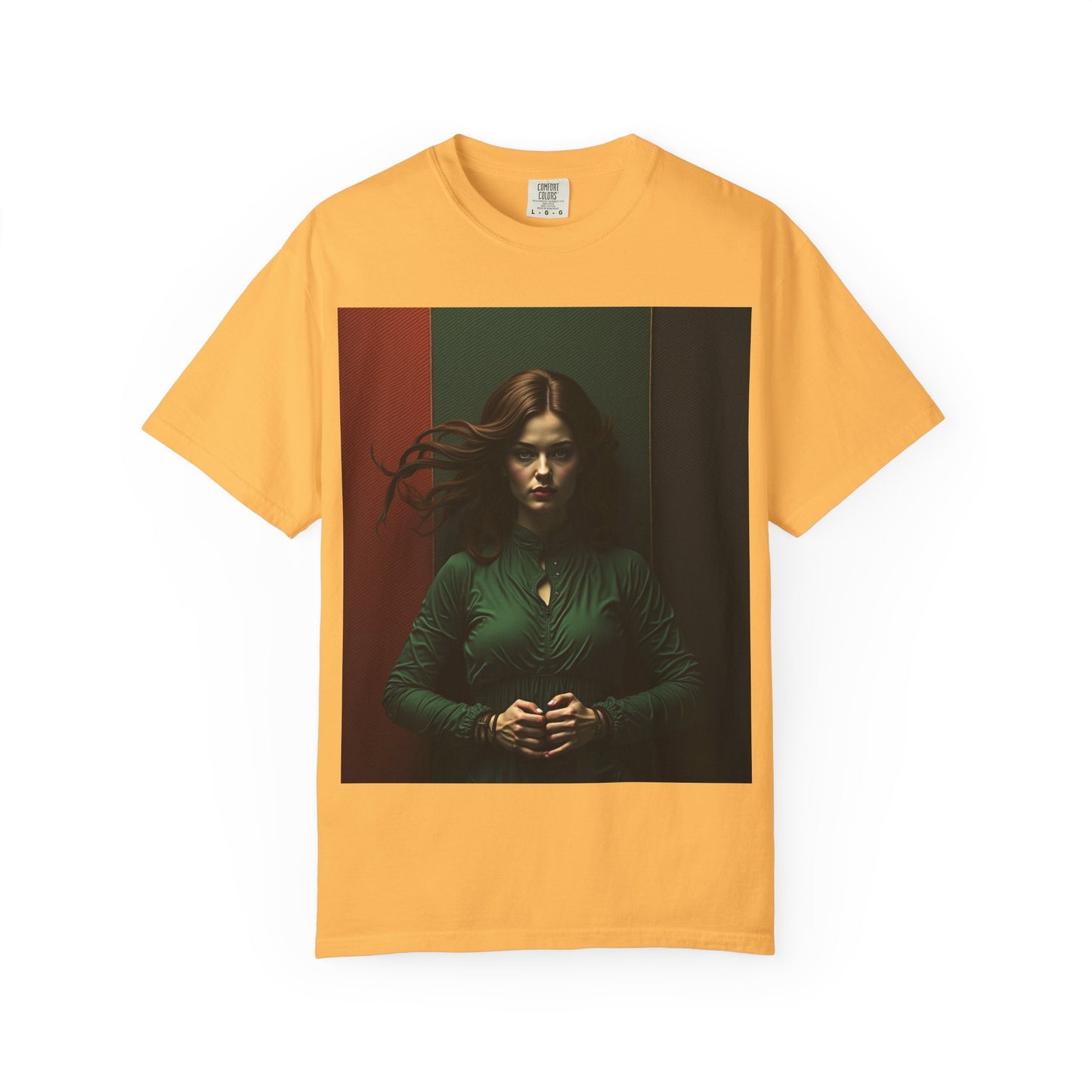 Portrait Photo Tee — Moody Green Woman Graphic T-Shirt