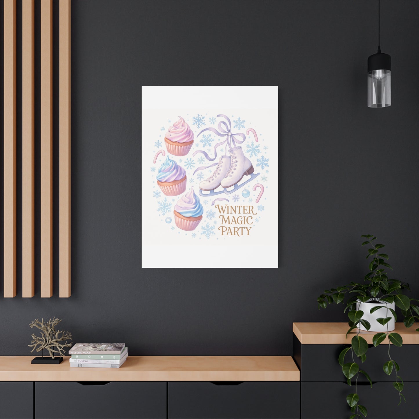 Winter Magic Party Canvas — Ice Skates & Cupcakes Matte Wall Art