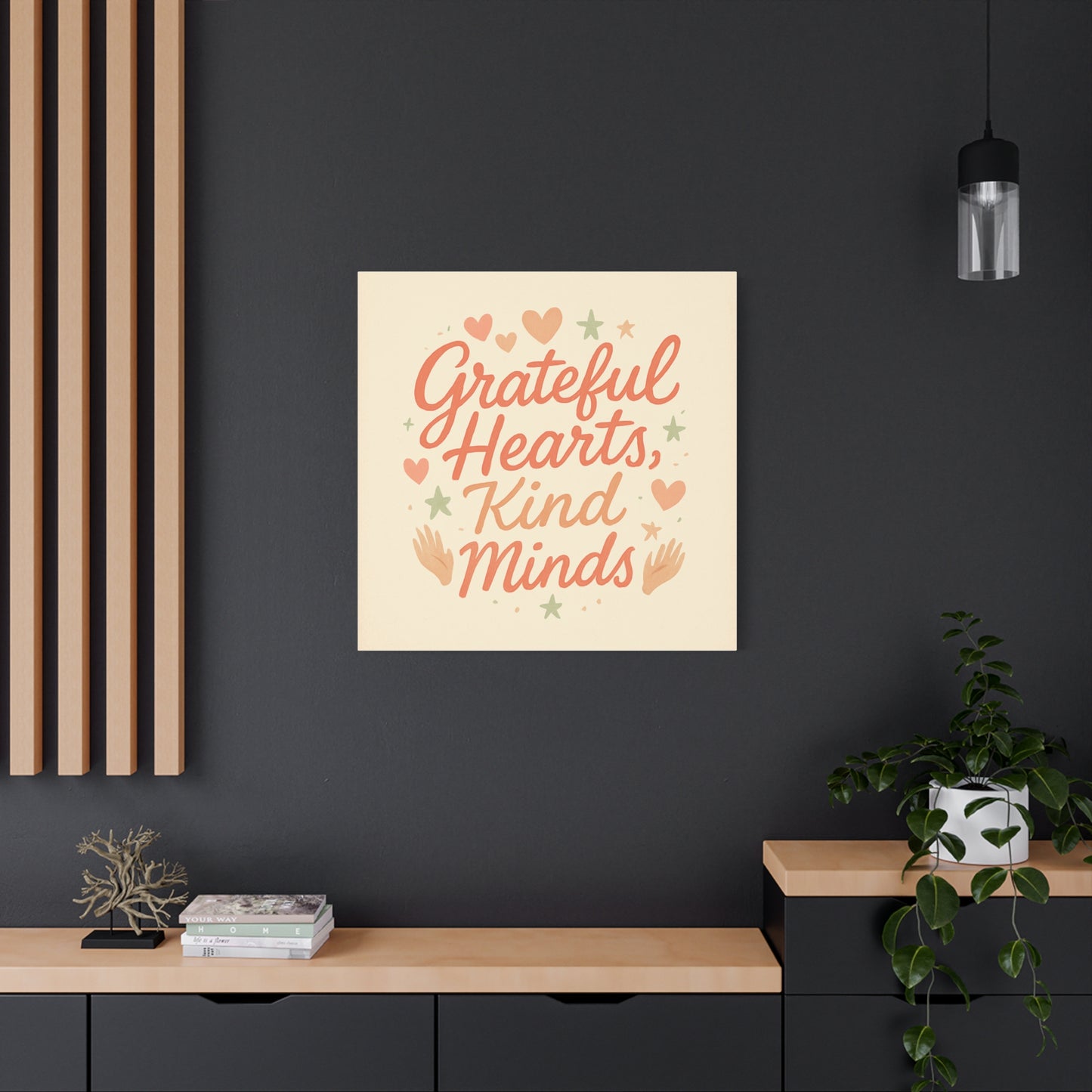 Grateful Hearts Kind Minds Canvas Wall Art — Inspirational Quote Matte Canvas