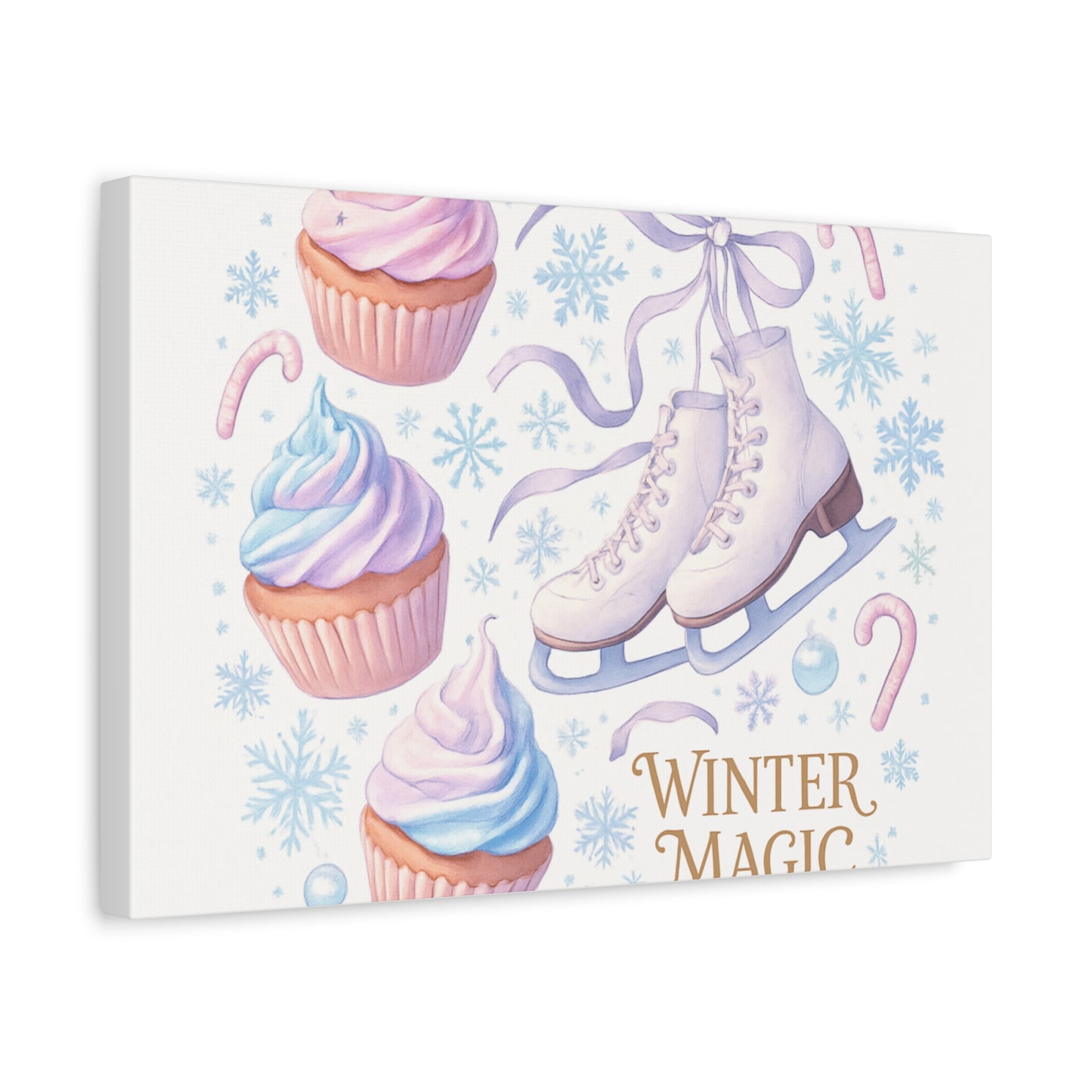 Winter Magic Party Canvas — Ice Skates & Cupcakes Matte Wall Art
