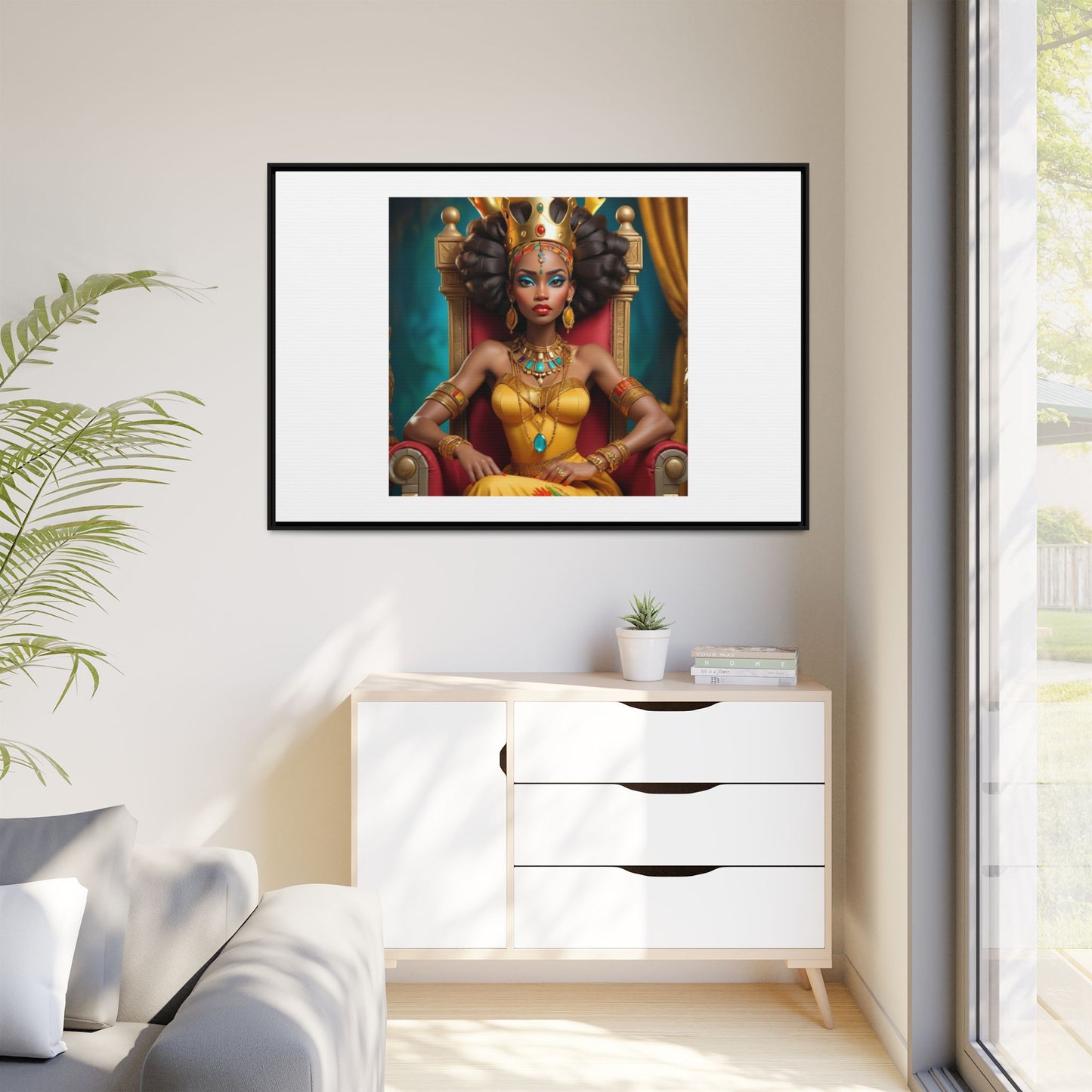 Framed Matte Canvas Art — Regal African Queen Portrait