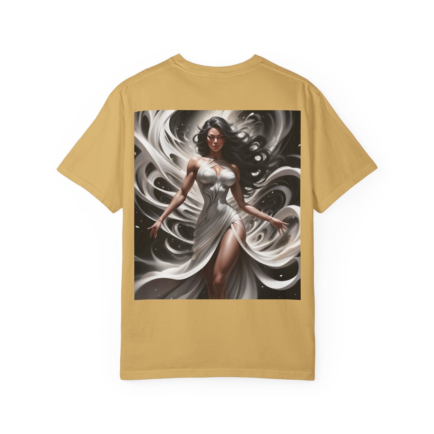 Goddess Art T-Shirt — Elegant White-Draped Fantasy Woman Print