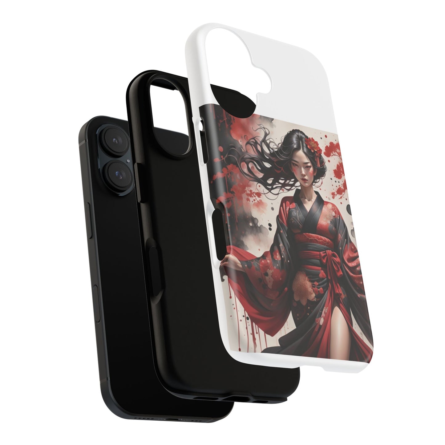 Geisha Warrior Phone Case — Dark Red Kimono Art Designer iPhone Case