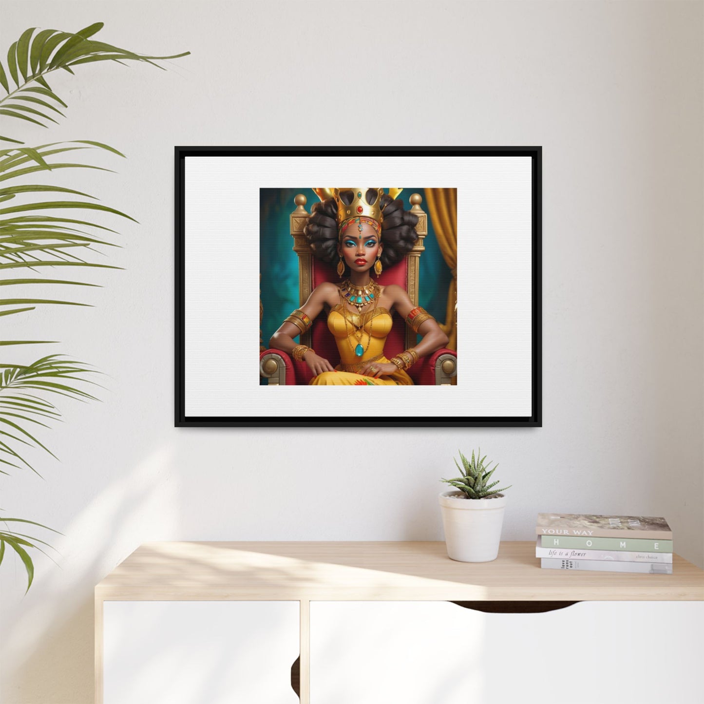 Framed Matte Canvas Art — Regal African Queen Portrait