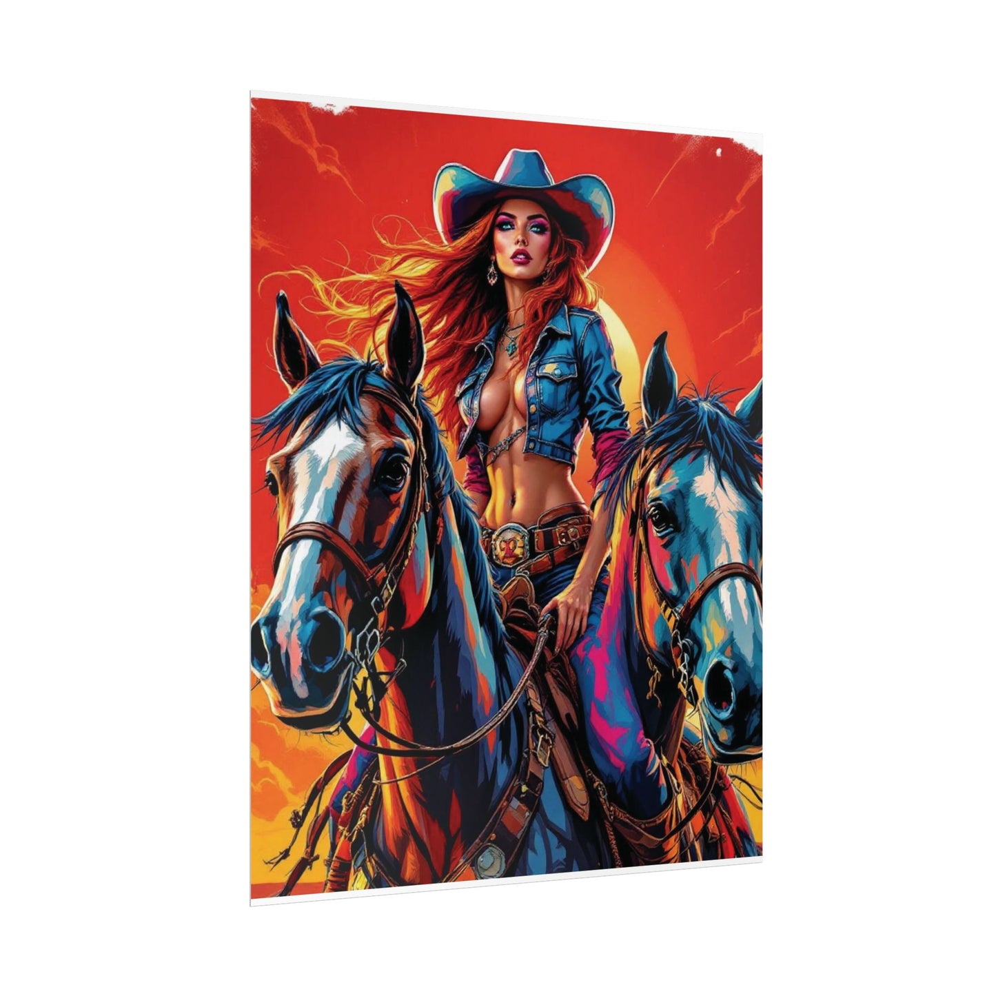 Cowgirl Poster — Vibrant Western Cowgirl Art Print with Horses