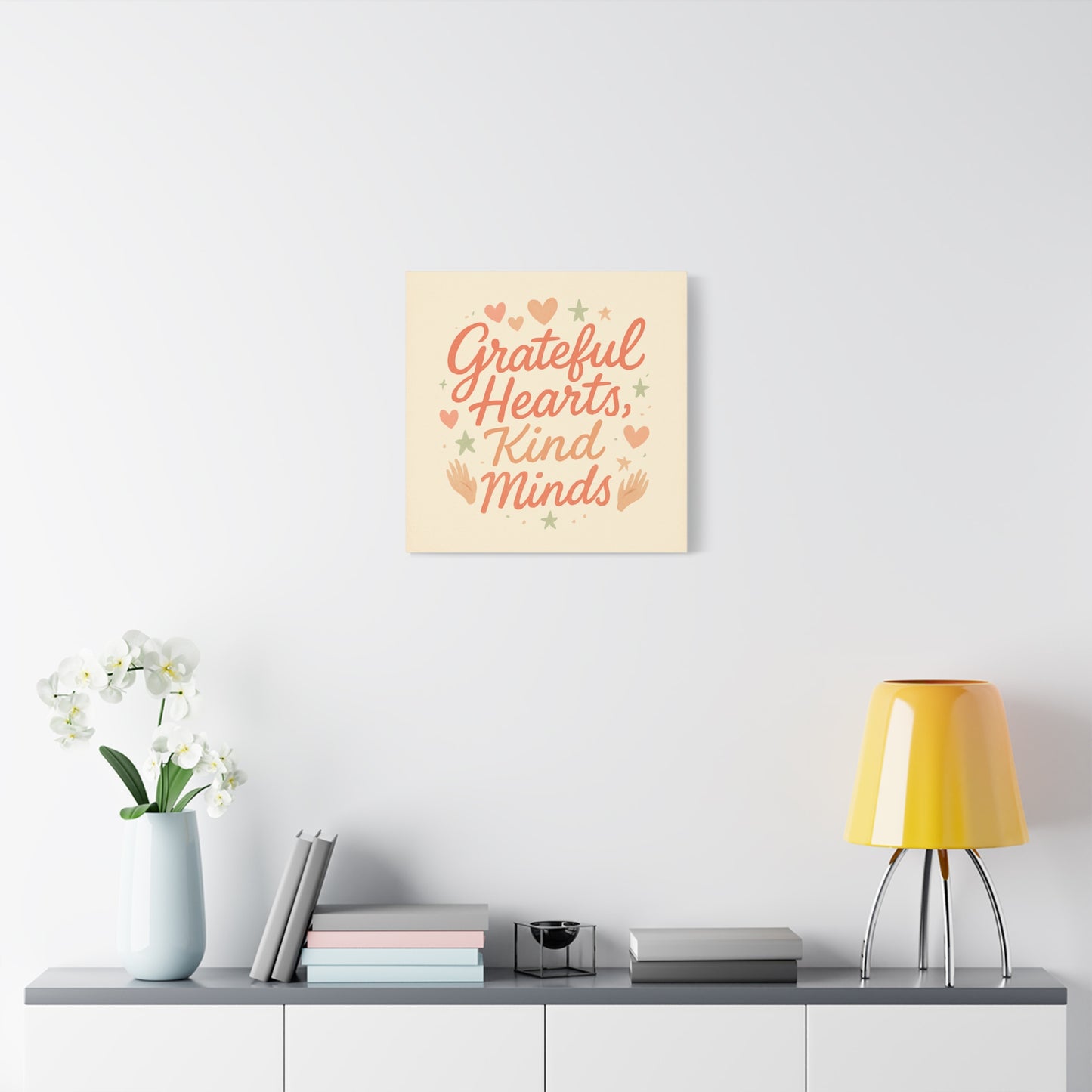 Grateful Hearts Kind Minds Canvas Wall Art — Inspirational Quote Matte Canvas