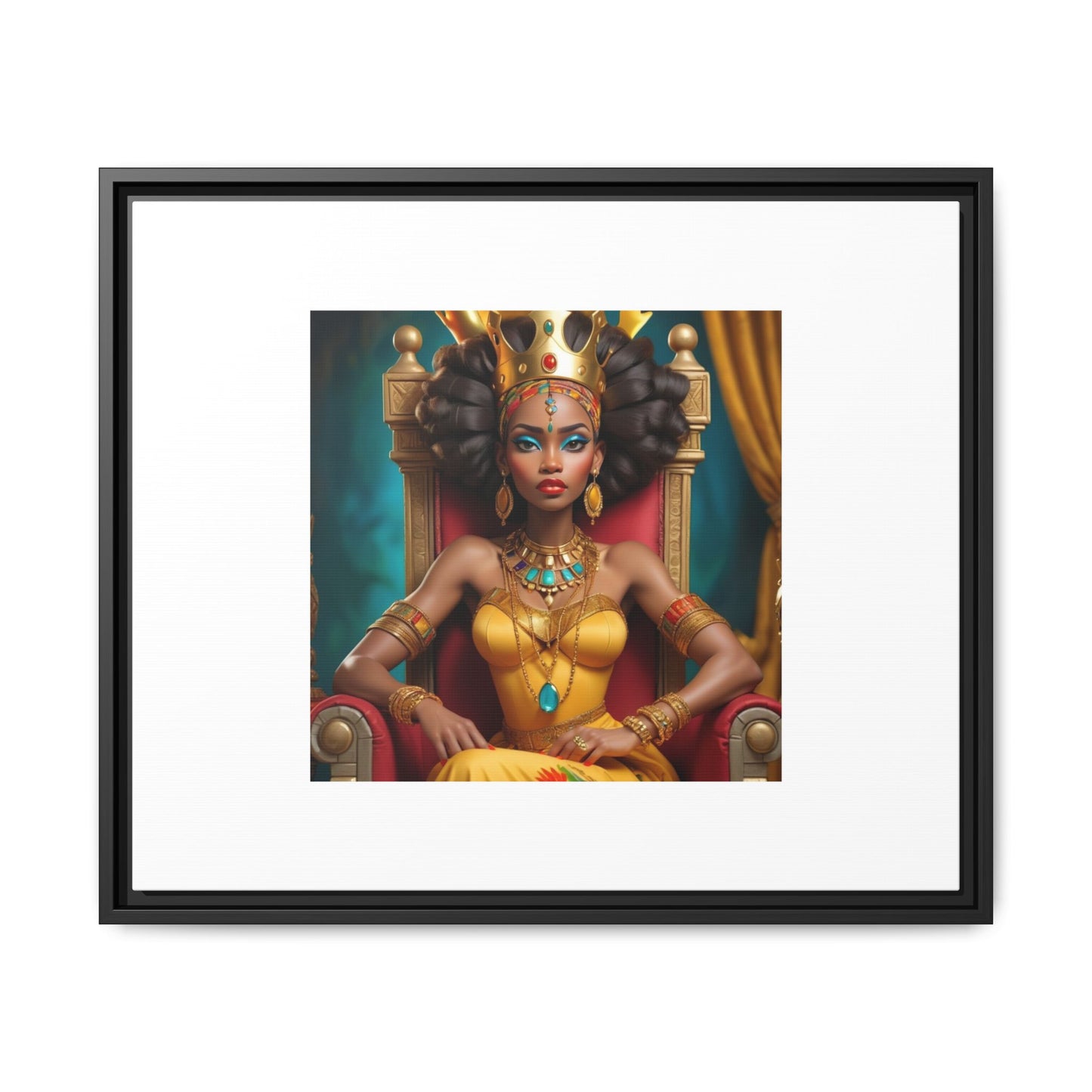 Framed Matte Canvas Art — Regal African Queen Portrait
