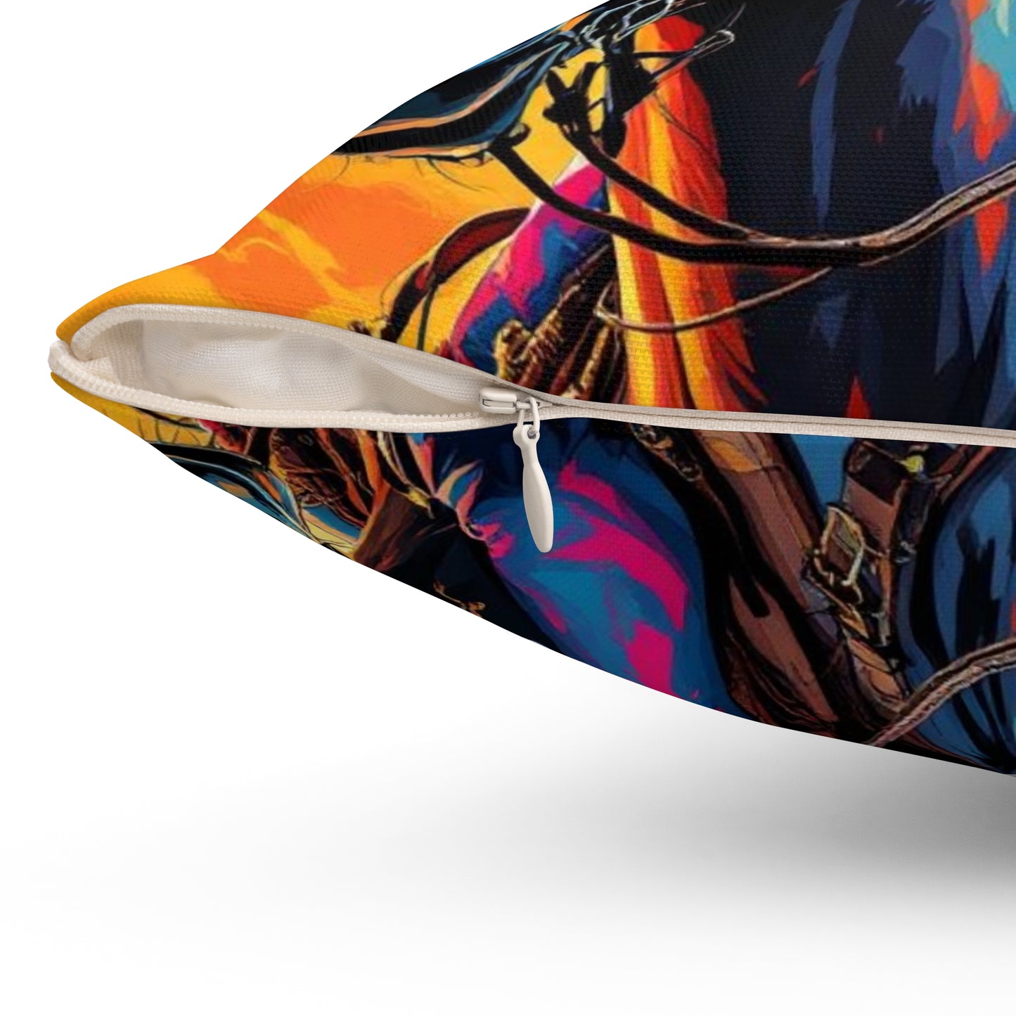 Cowgirl & Horses Graphic Pillow — Vibrant Western Art Throw Pillow