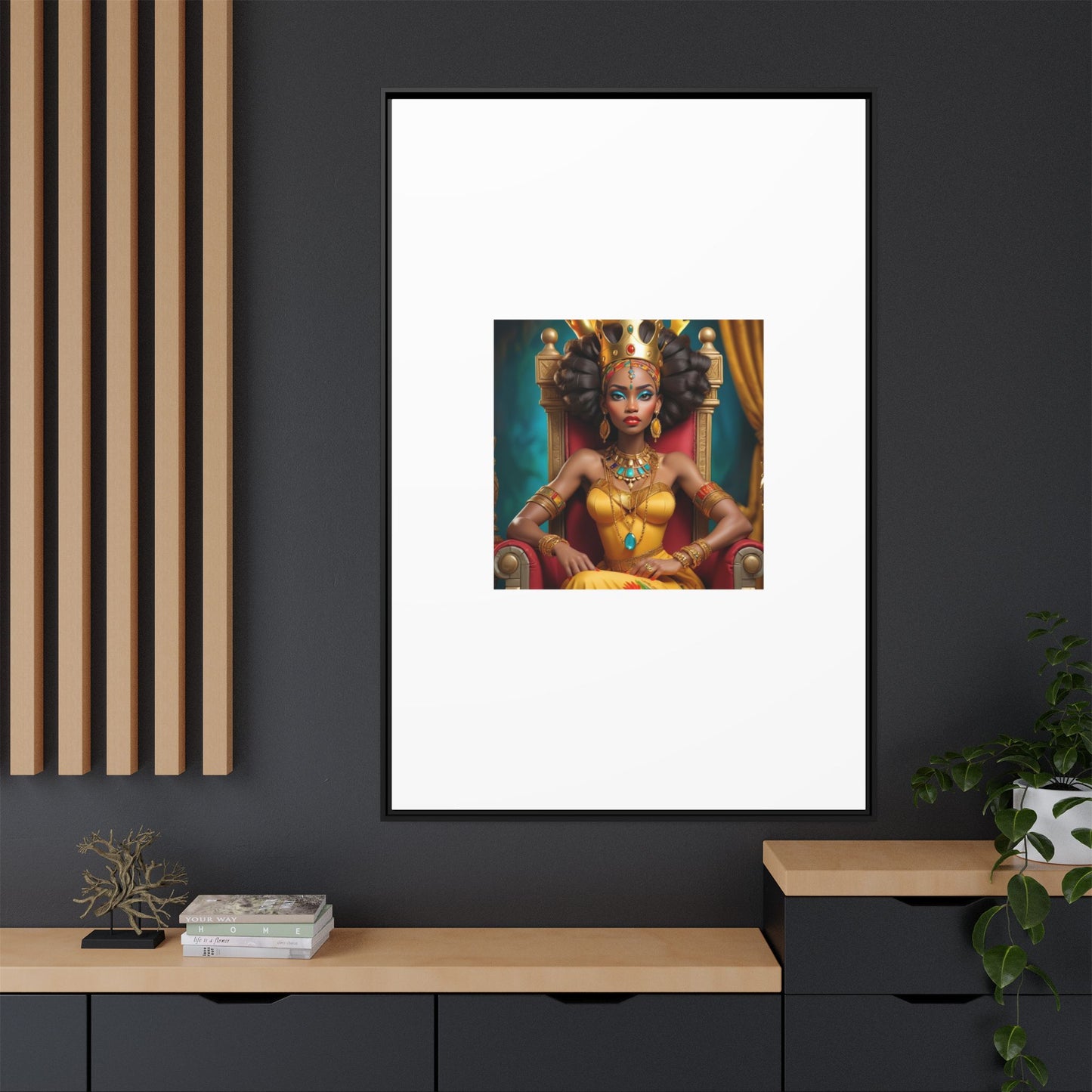 Framed Matte Canvas Art — Regal African Queen Portrait