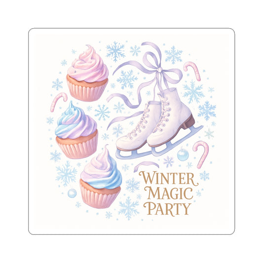 Winter Magic Party Sticker — Ice Skates & Cupcakes Cute Kiss-Cut Decal