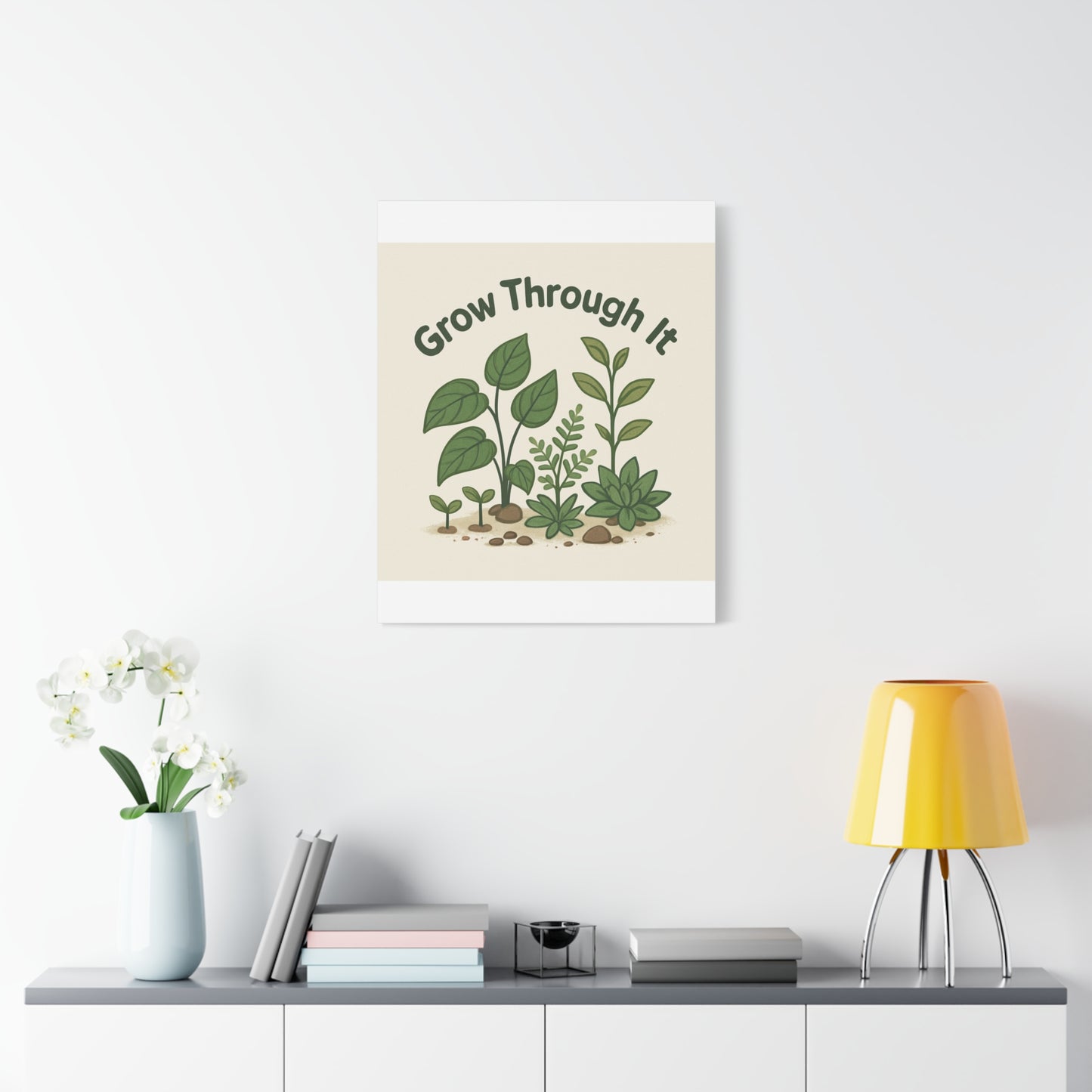 Grow Through It Canvas Wall Art — Botanical Inspirational Quote Matte Print
