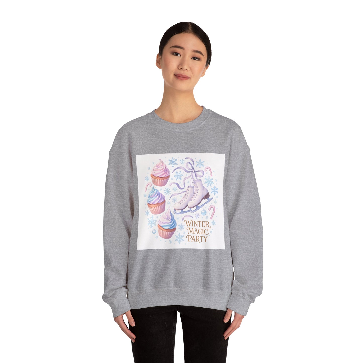 Winter Magic Party Sweatshirt — Ice Skates & Cupcakes Cozy Crewneck