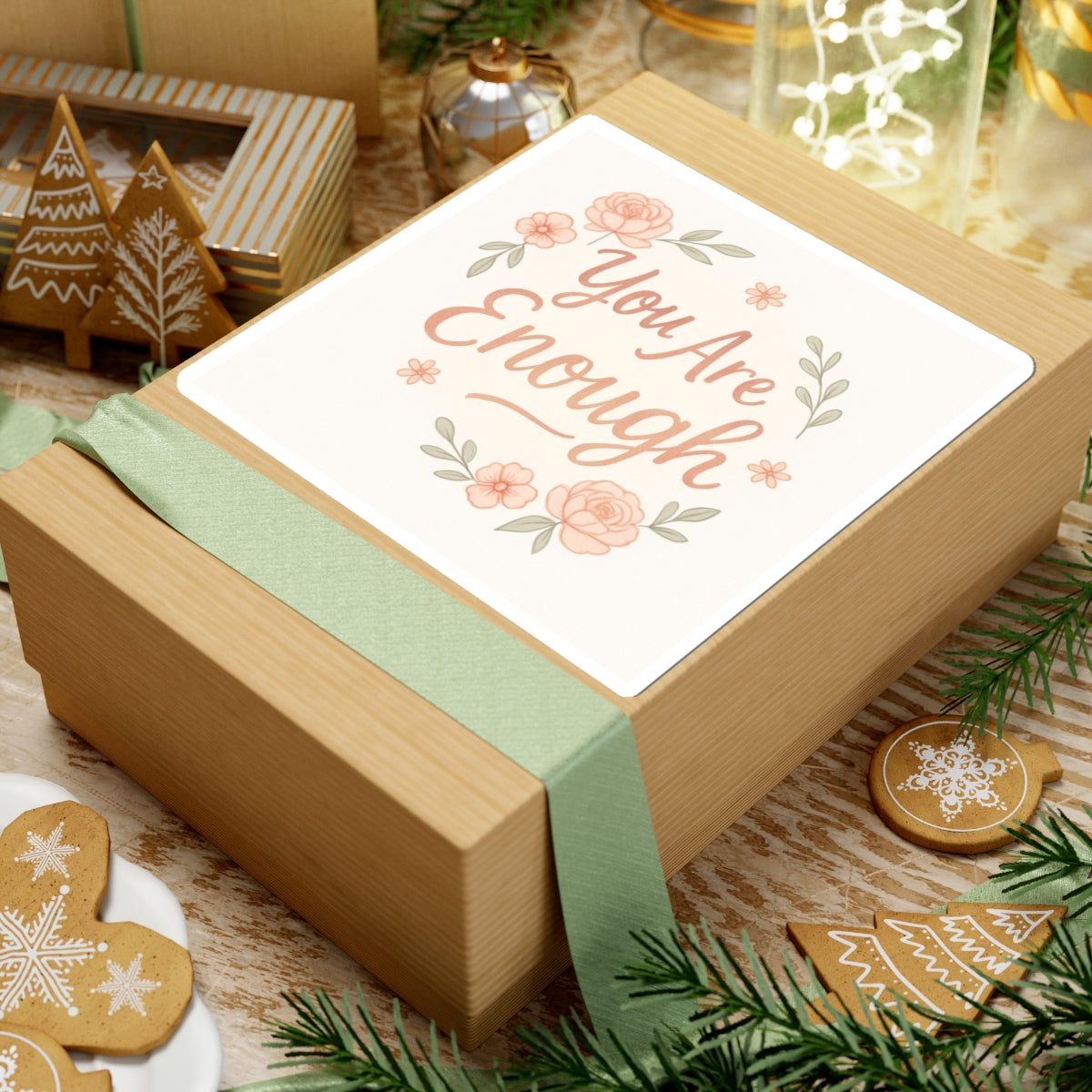 You Are Enough Floral Sticker — Inspirational Kiss-Cut Vinyl Sticker