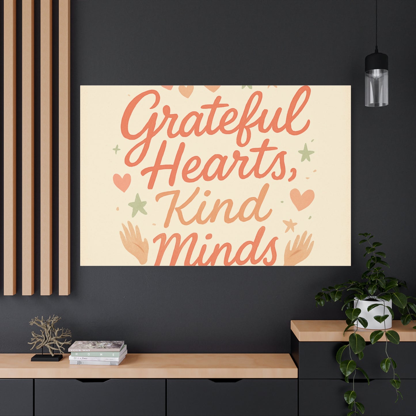 Grateful Hearts Kind Minds Canvas Wall Art — Inspirational Quote Matte Canvas