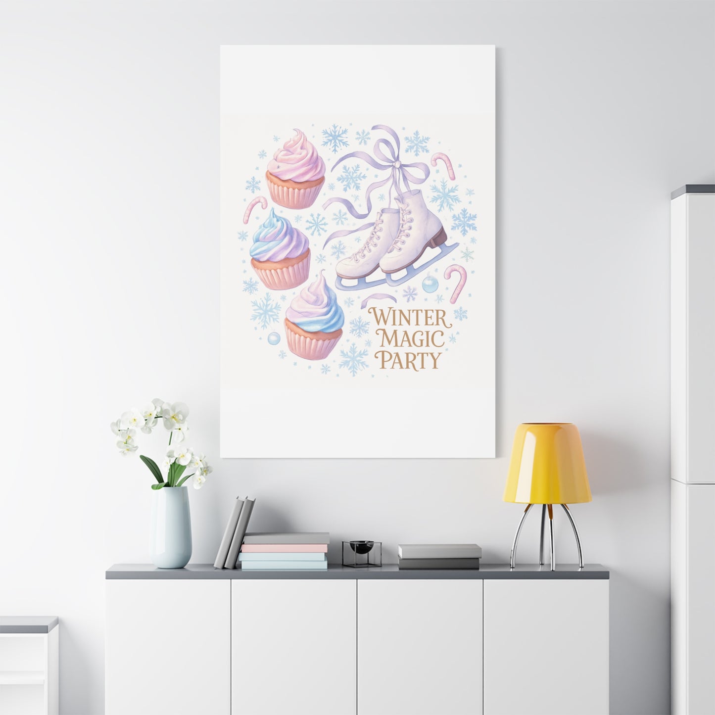 Winter Magic Party Canvas — Ice Skates & Cupcakes Matte Wall Art