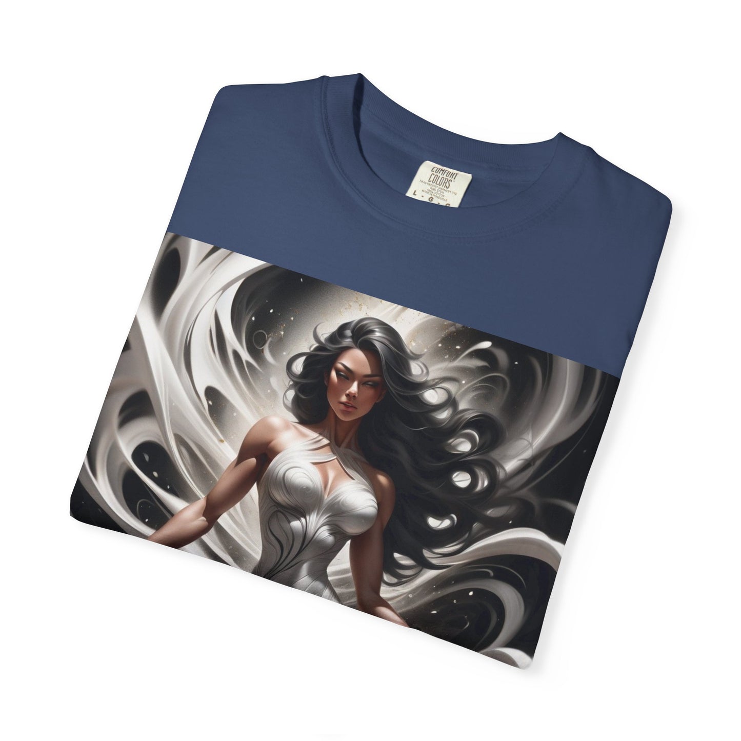 Goddess Art T-Shirt — Elegant White-Draped Fantasy Woman Print