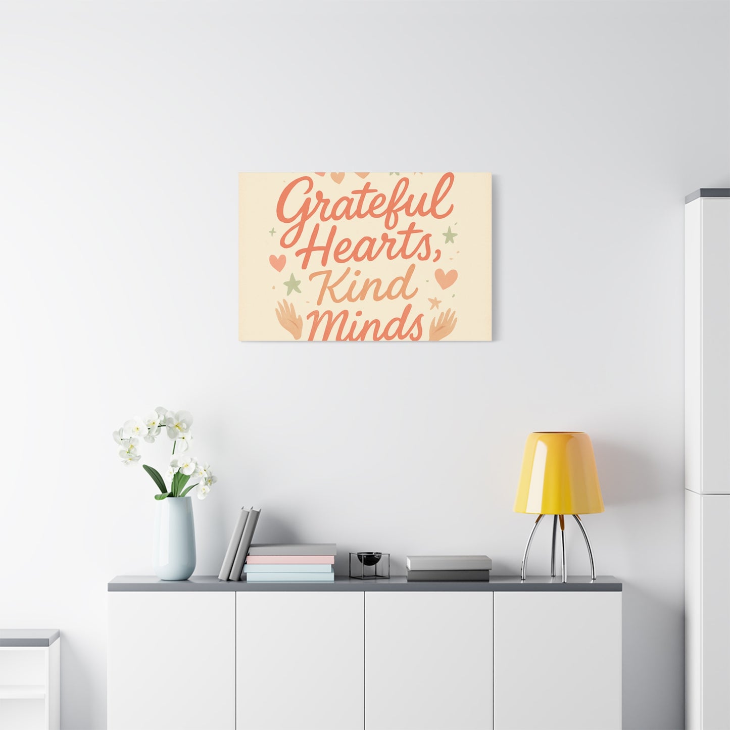 Grateful Hearts Kind Minds Canvas Wall Art — Inspirational Quote Matte Canvas