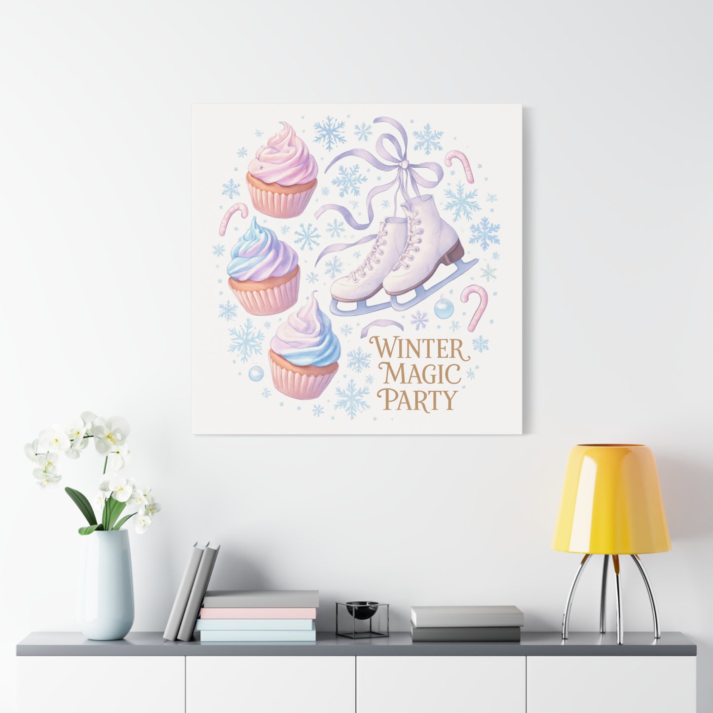 Winter Magic Party Canvas — Ice Skates & Cupcakes Matte Wall Art