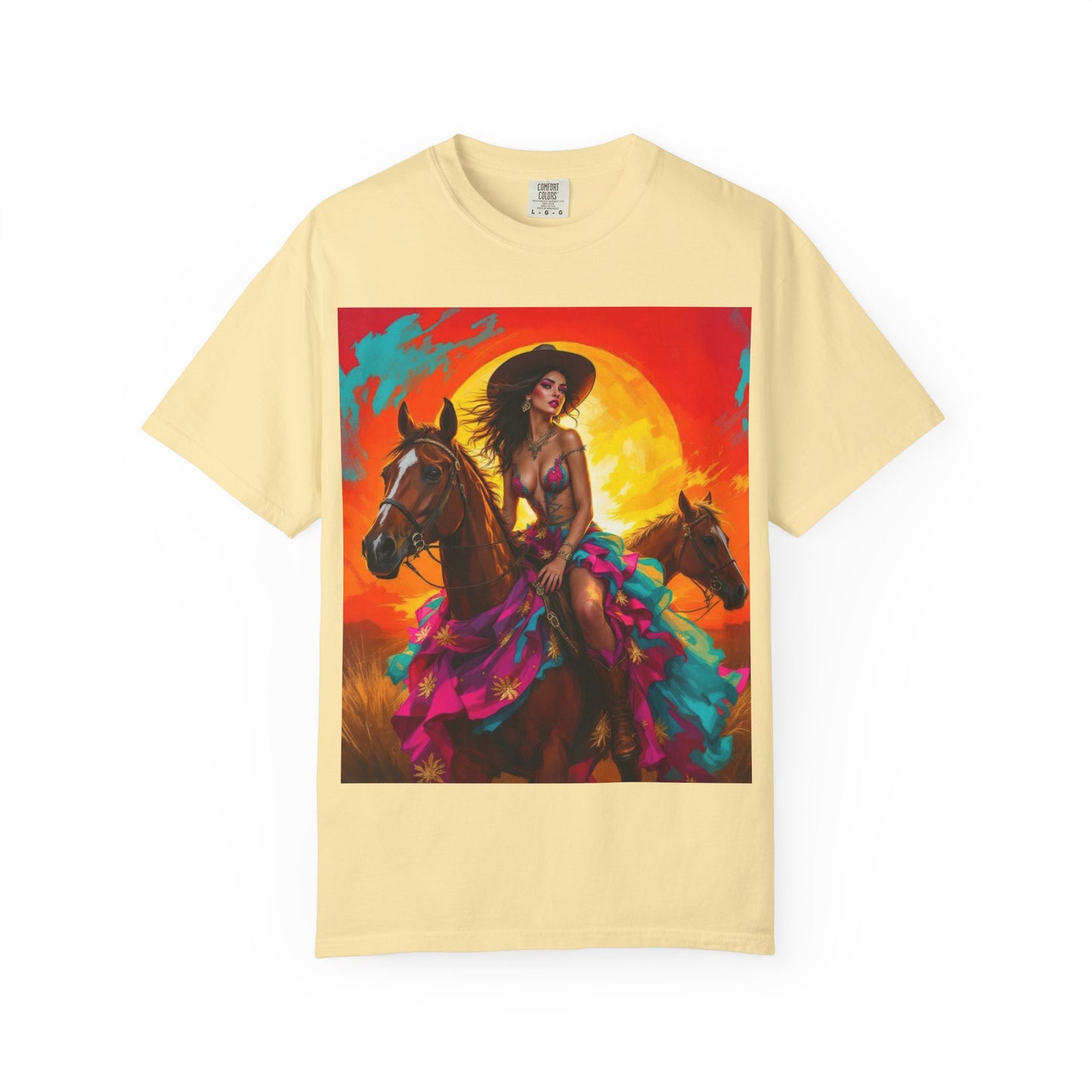 Cowgirl Sunset T-Shirt — Vibrant Western Horse Art Tee