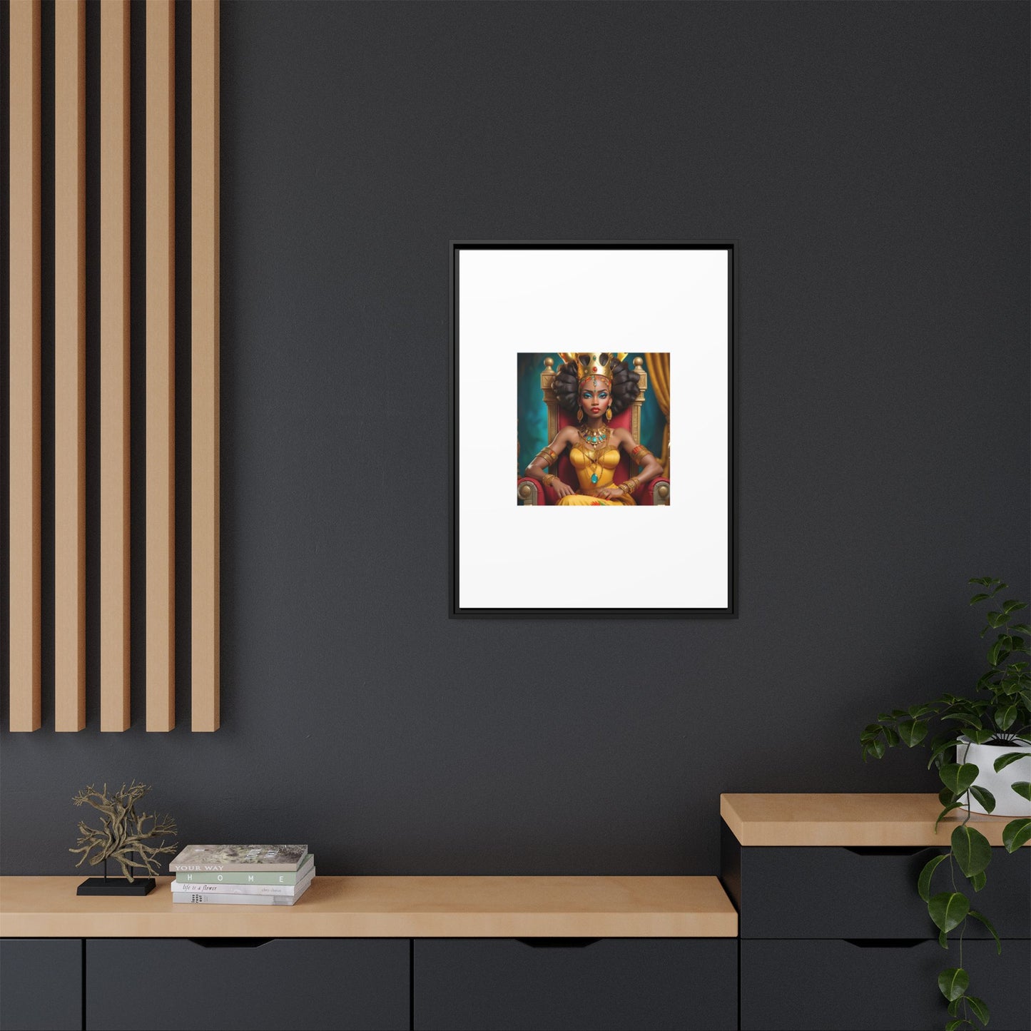 Framed Matte Canvas Art — Regal African Queen Portrait