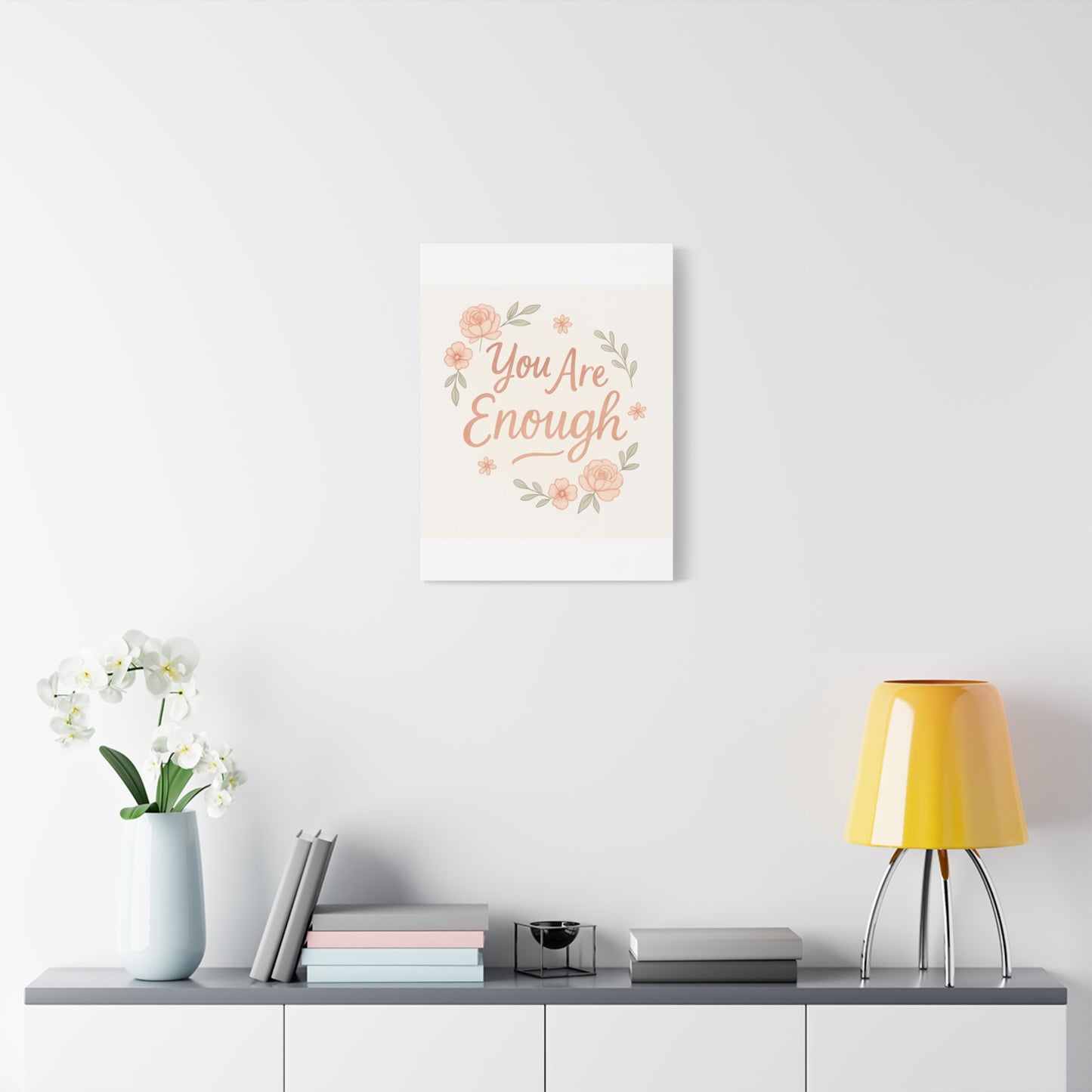 You Are Enough Floral Canvas Wall Art — Inspirational Matte Stretched Canvas