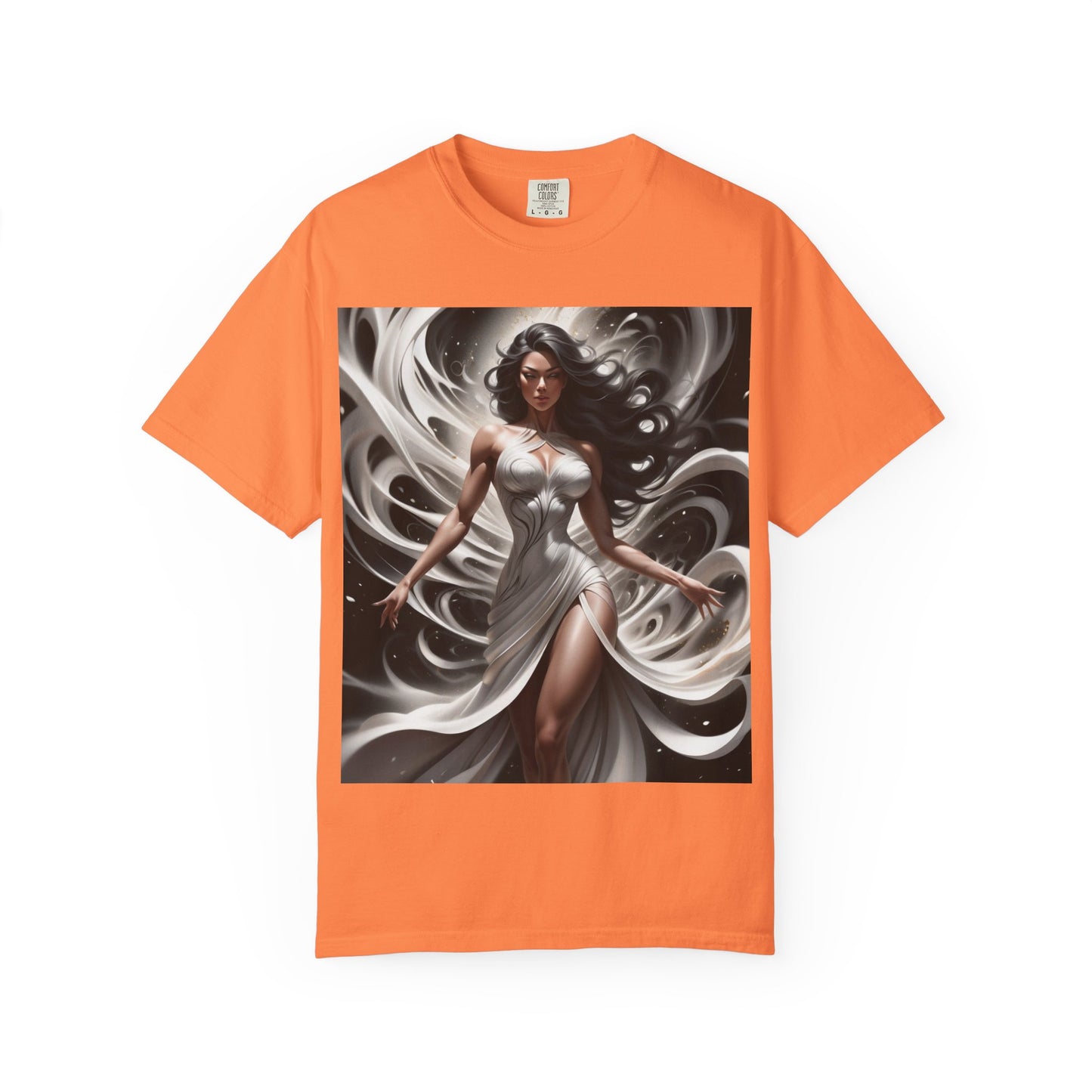Goddess Art T-Shirt — Elegant White-Draped Fantasy Woman Print
