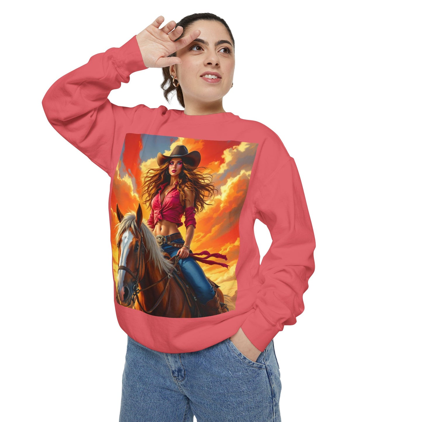 Cowgirl Sunset Sweatshirt — Horse Riding Graphic Crewneck