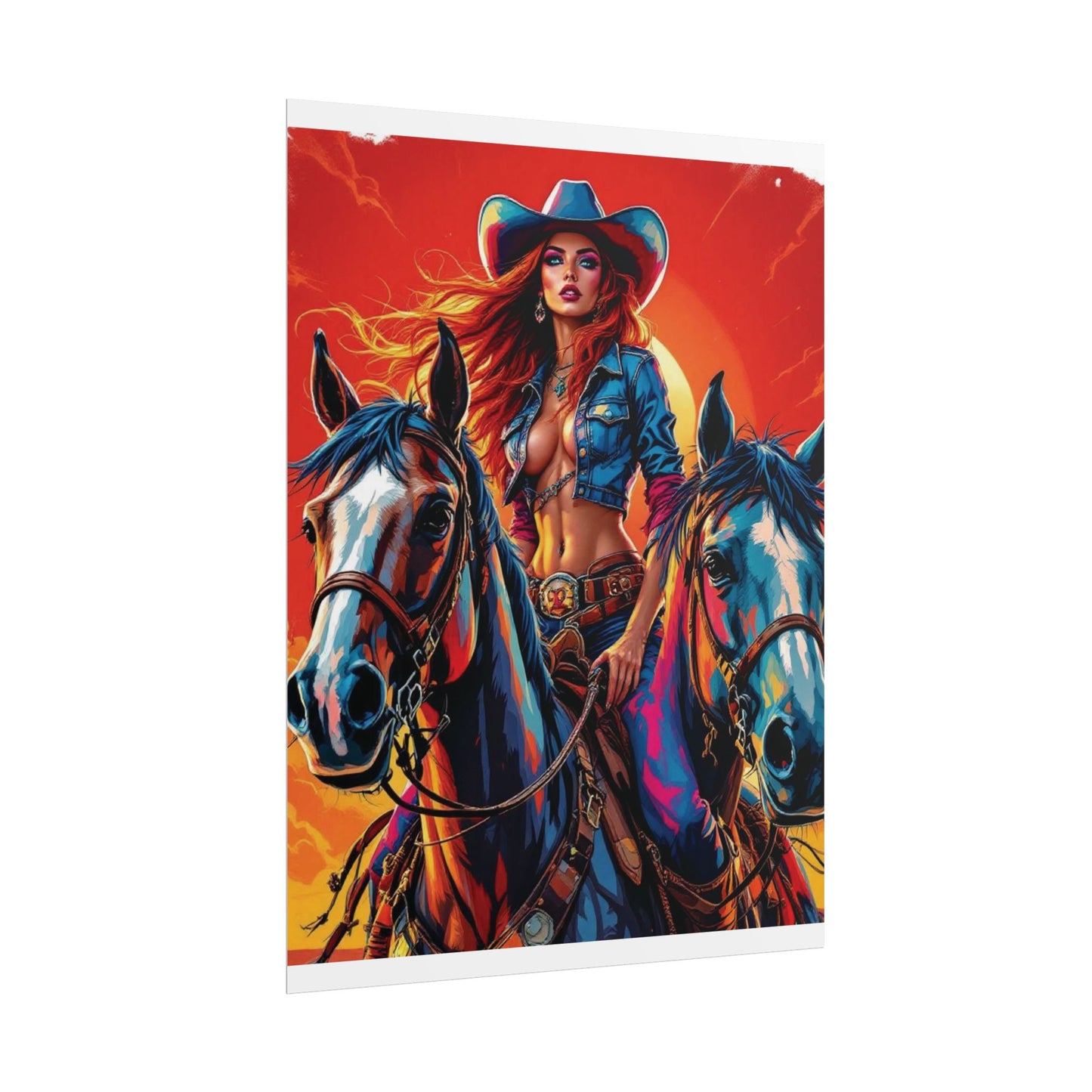 Cowgirl Poster — Vibrant Western Cowgirl Art Print with Horses