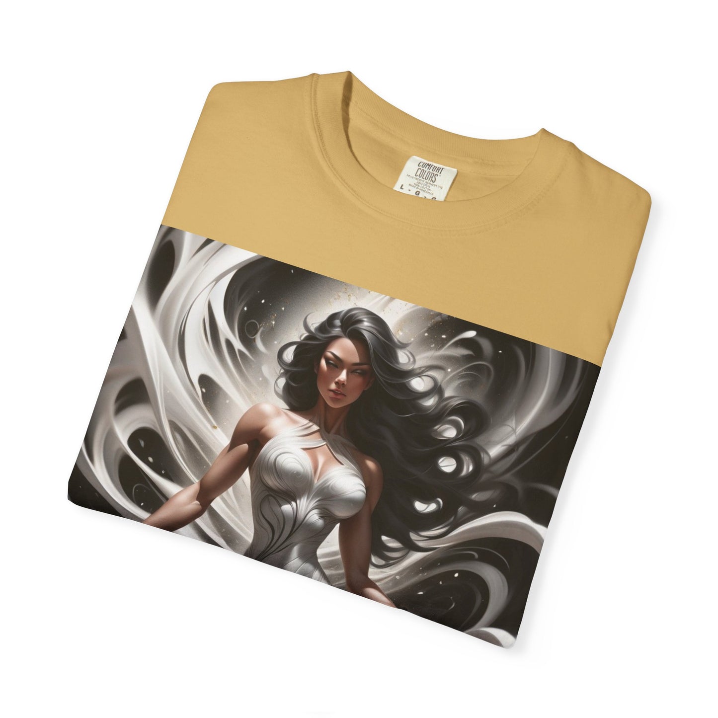 Goddess Art T-Shirt — Elegant White-Draped Fantasy Woman Print