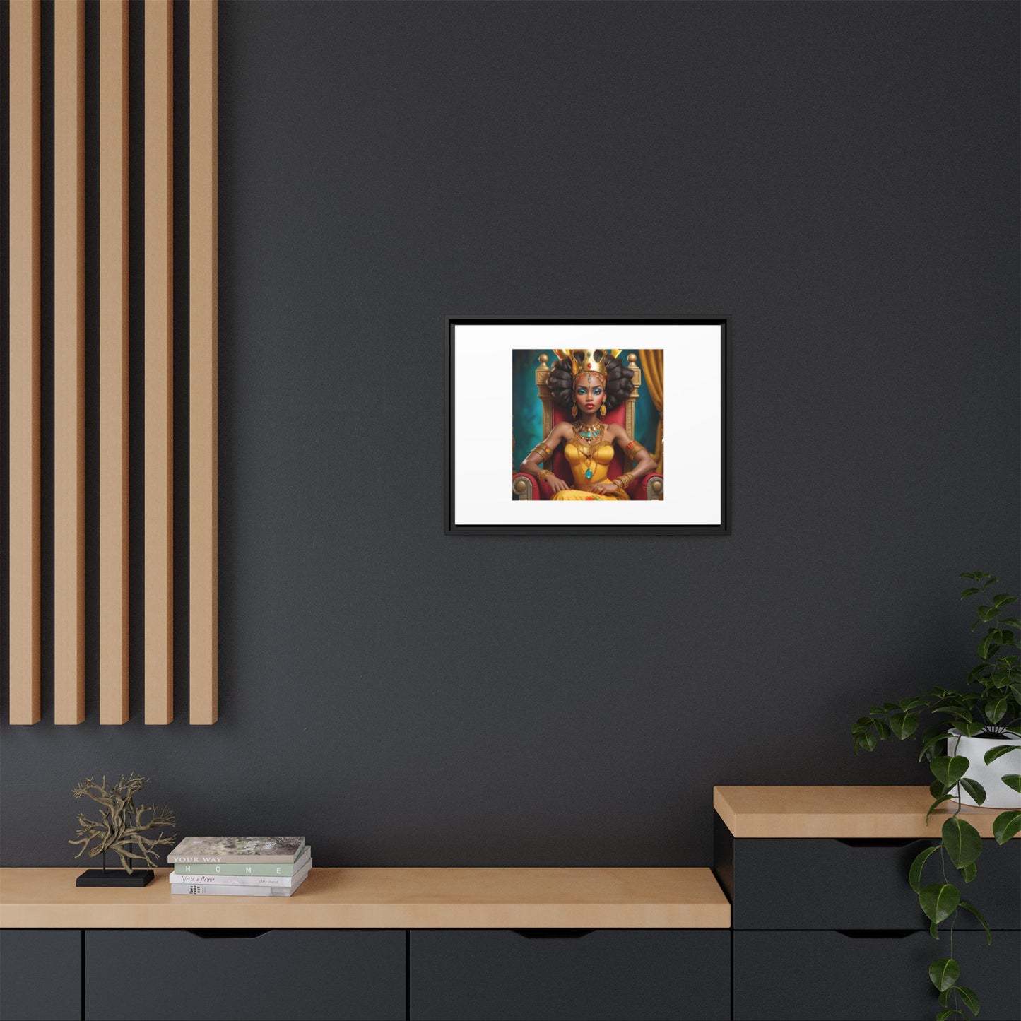 Framed Matte Canvas Art — Regal African Queen Portrait