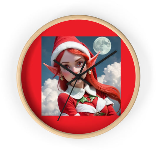 Christmas Elf Wall Clock — Cute Red-Haired Elf Holiday Decor