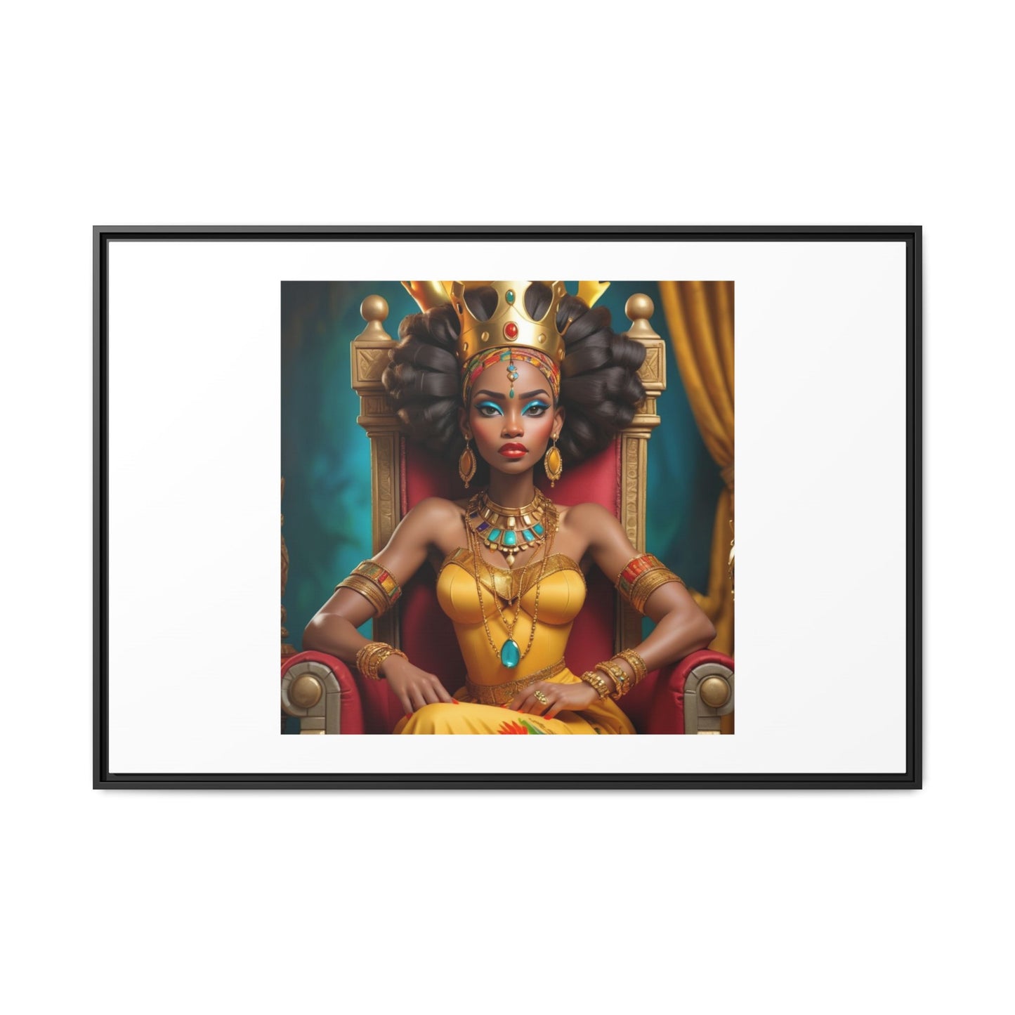 Framed Matte Canvas Art — Regal African Queen Portrait