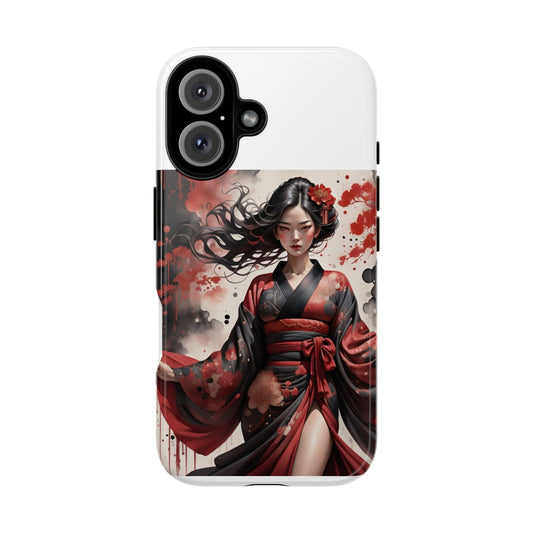 Geisha Warrior Phone Case — Dark Red Kimono Art Designer iPhone Case