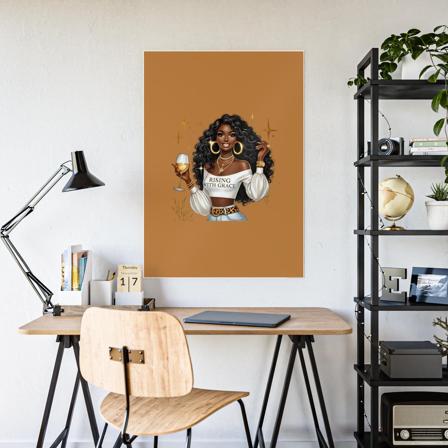 Elegant Wall Art Print: 'Rising with Grace' Inspirational Poster, Home Decor for Black Women, Gift for Friends and Family