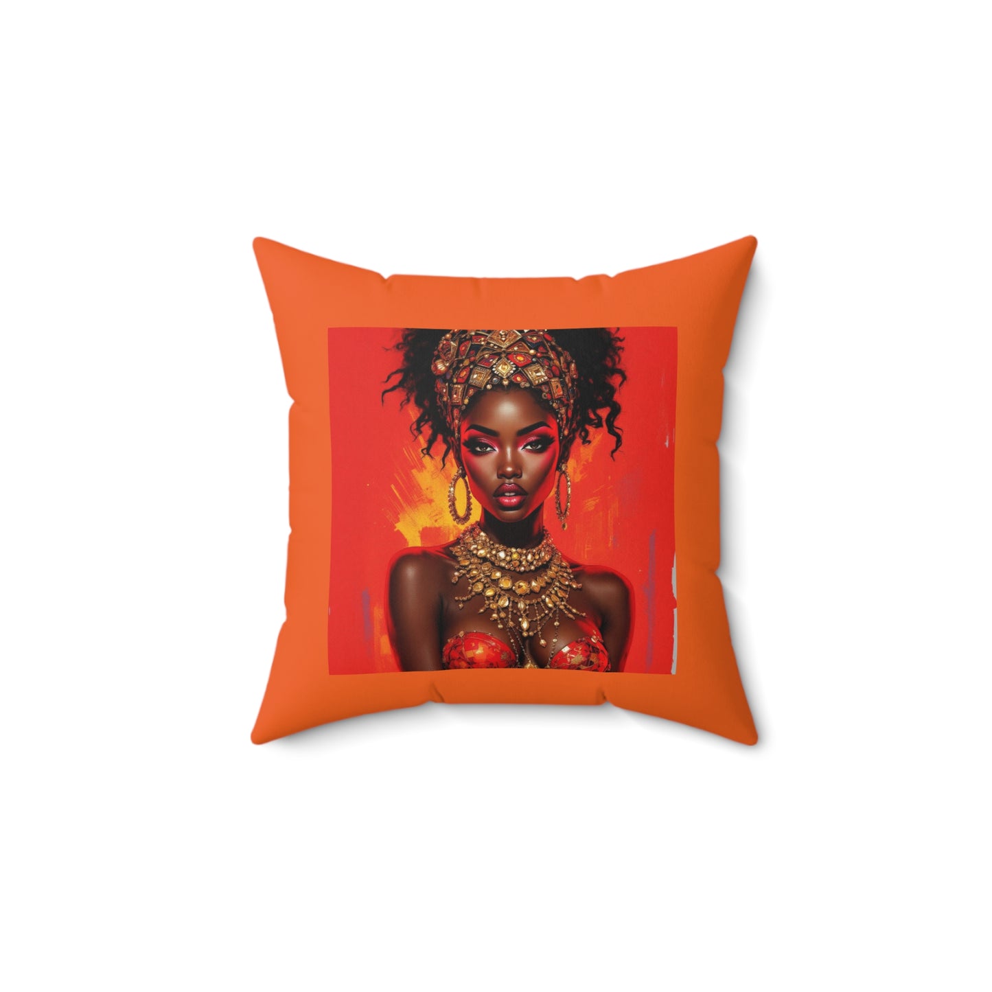 African Queen Art Pillow — Bold Red Portrait Decorative Throw Pillow
