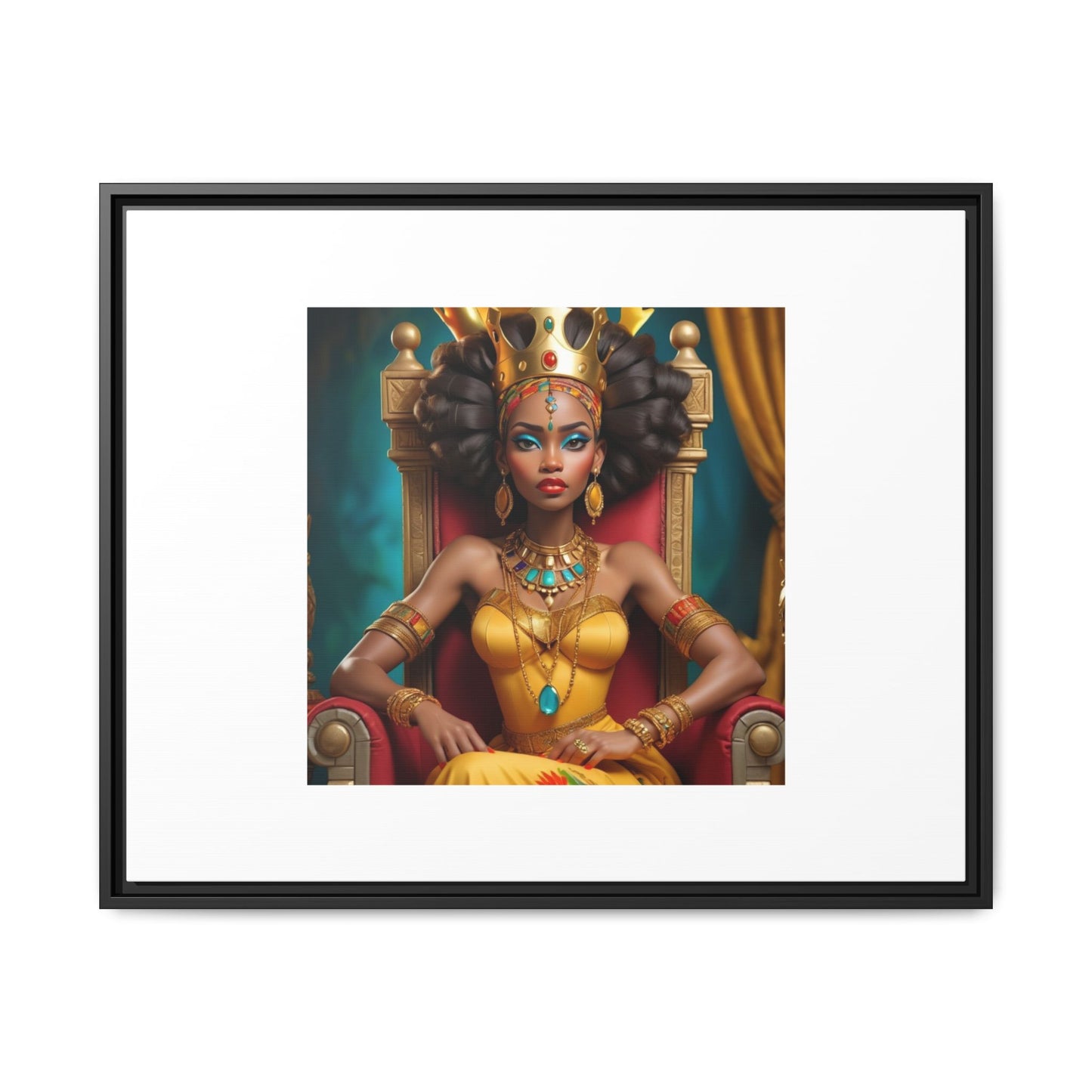 Framed Matte Canvas Art — Regal African Queen Portrait