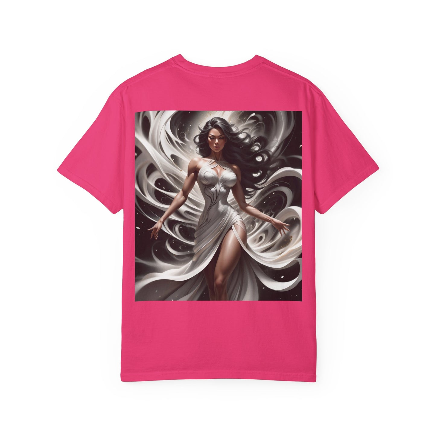 Goddess Art T-Shirt — Elegant White-Draped Fantasy Woman Print