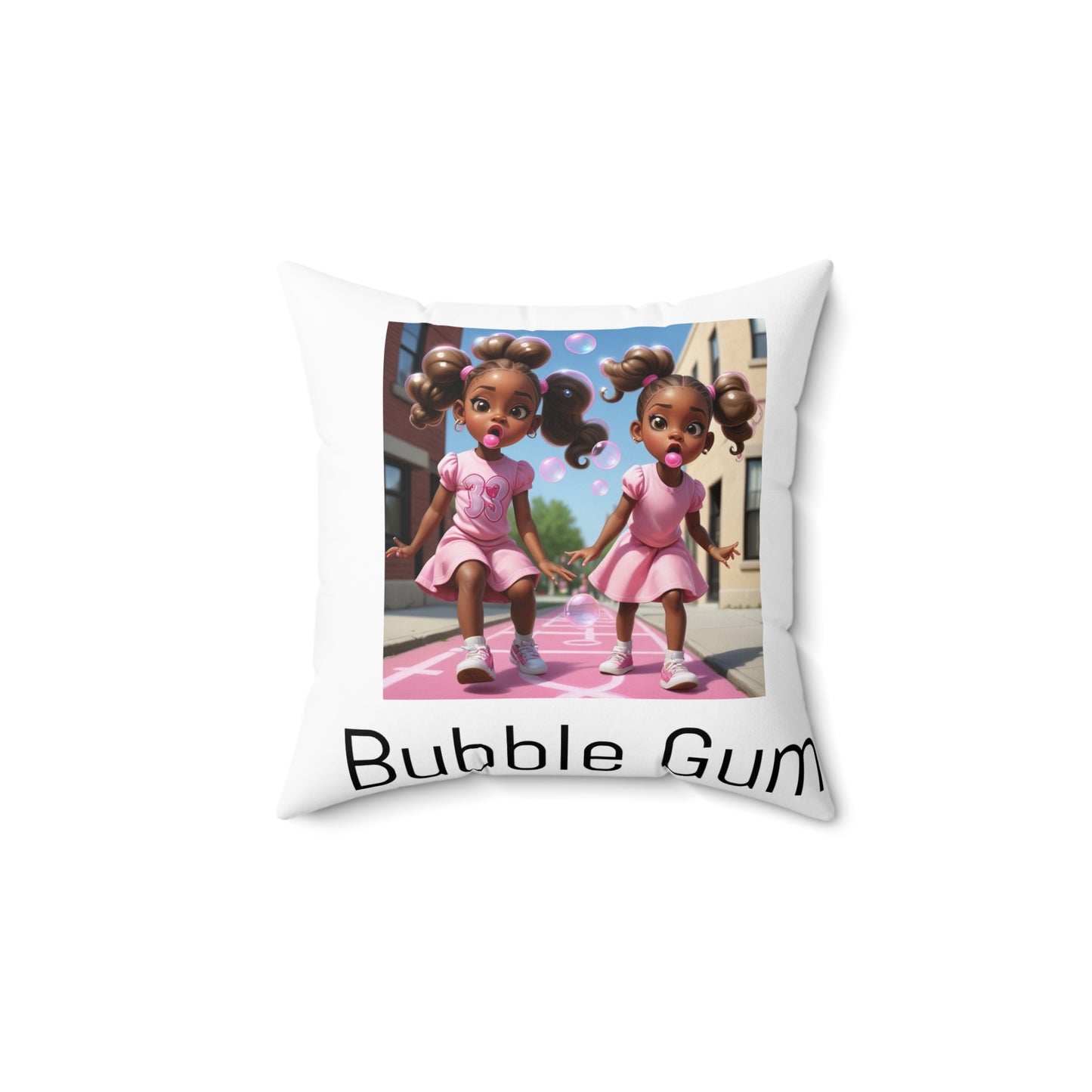Bubble Gum Sisters Decorative Pillow — Cute Pink Kids Room Throw
