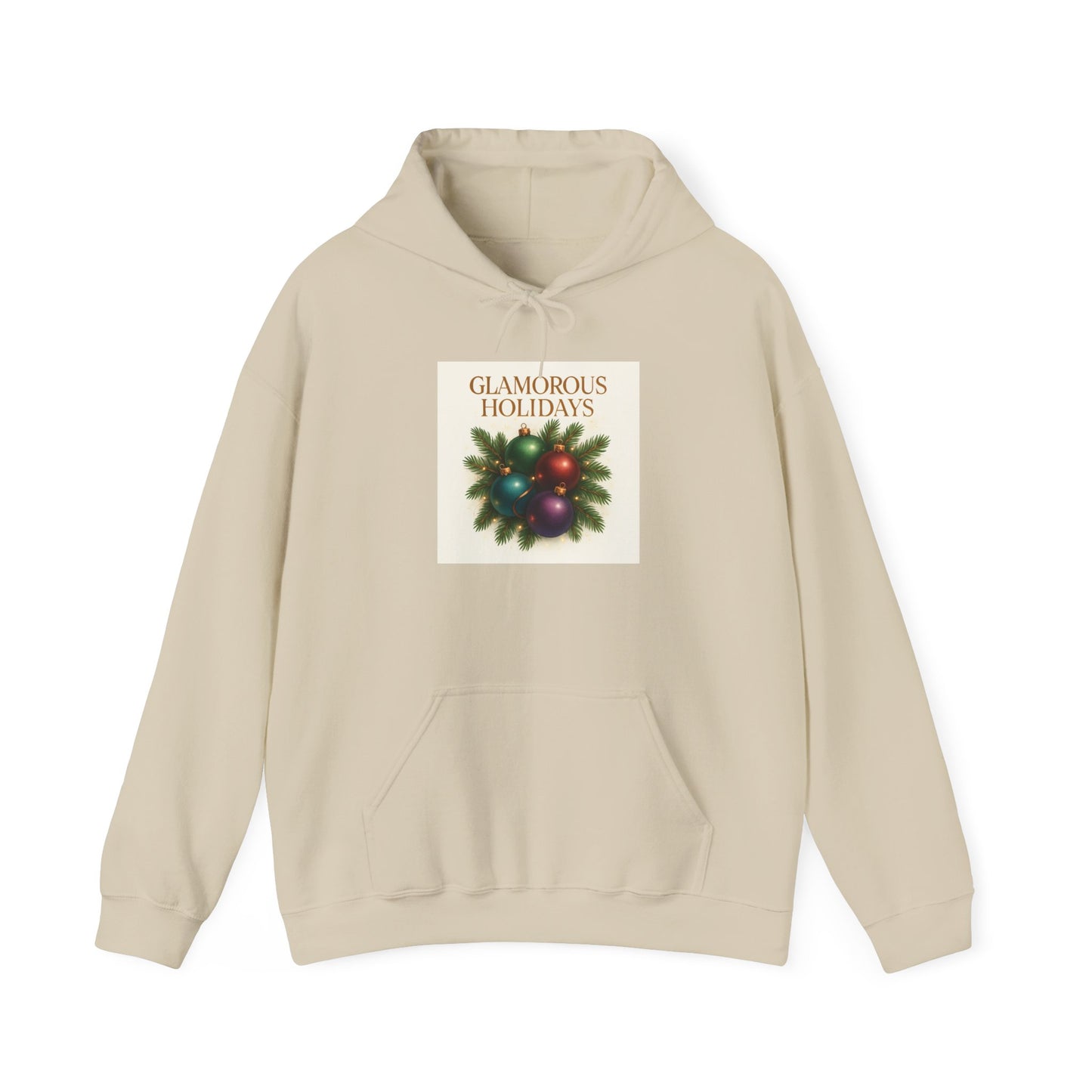 Holiday Glam Hoodie — "Glamorous Holidays" Christmas Ornament Sweatshirt