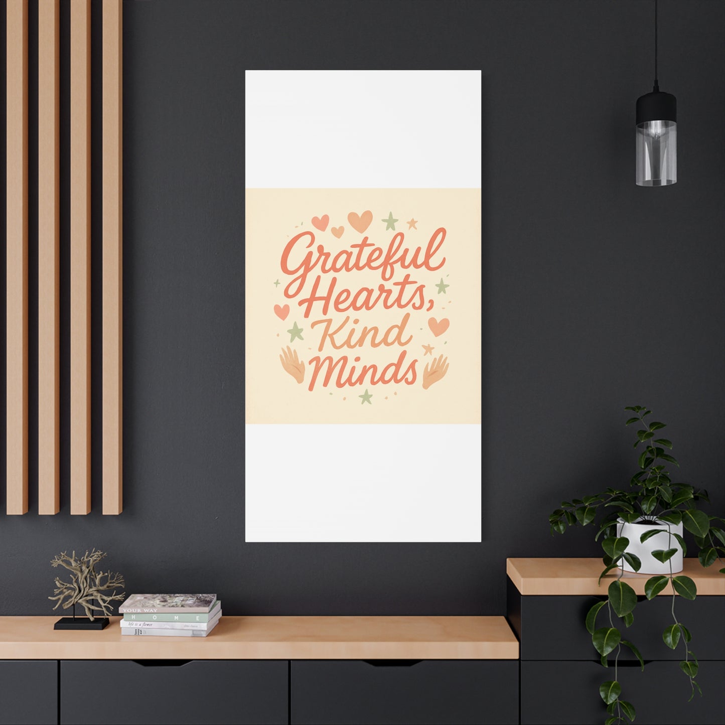 Grateful Hearts Kind Minds Canvas Wall Art — Inspirational Quote Matte Canvas