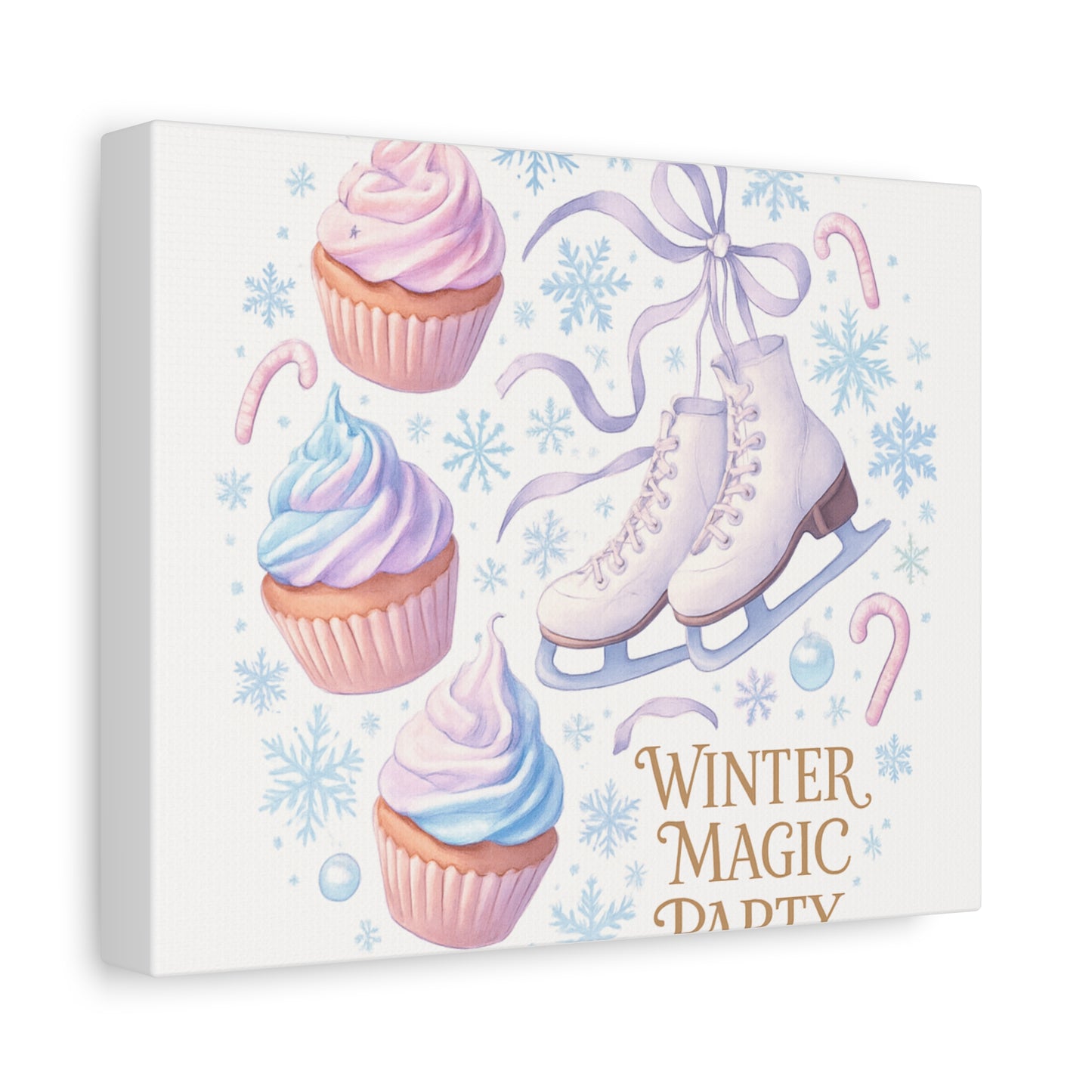Winter Magic Party Canvas — Ice Skates & Cupcakes Matte Wall Art