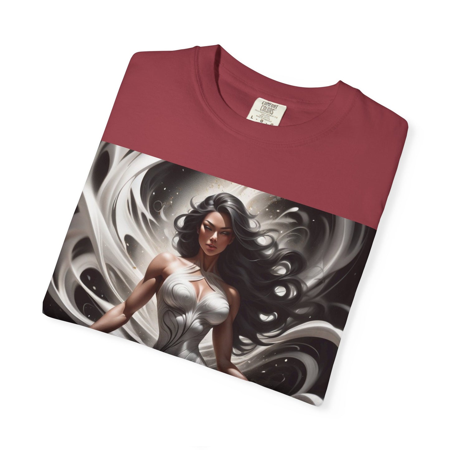 Goddess Art T-Shirt — Elegant White-Draped Fantasy Woman Print
