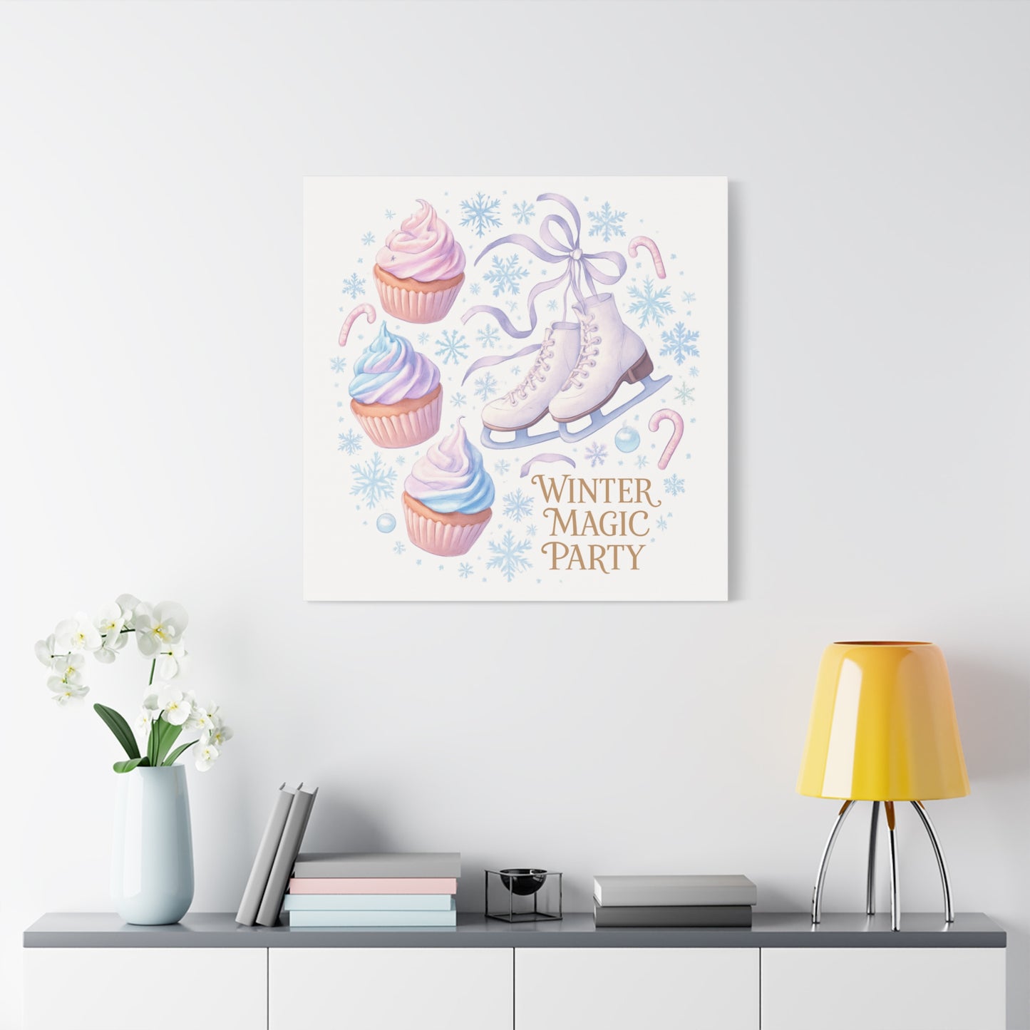 Winter Magic Party Canvas — Ice Skates & Cupcakes Matte Wall Art