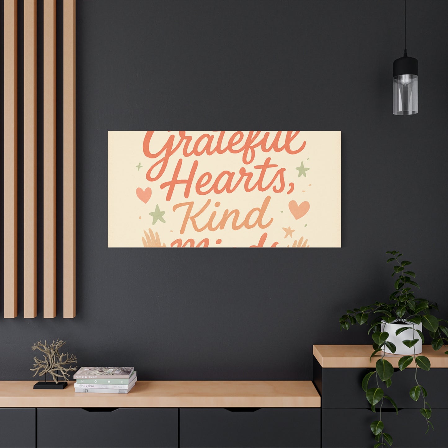 Grateful Hearts Kind Minds Canvas Wall Art — Inspirational Quote Matte Canvas